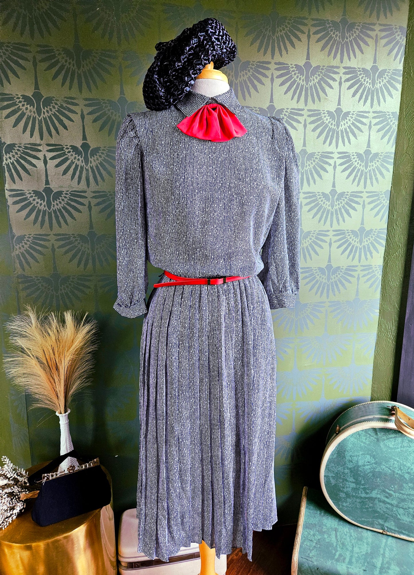 SOLD - Vintage 1980's "Alexis Fashions" Ditsy Blue Line Dress