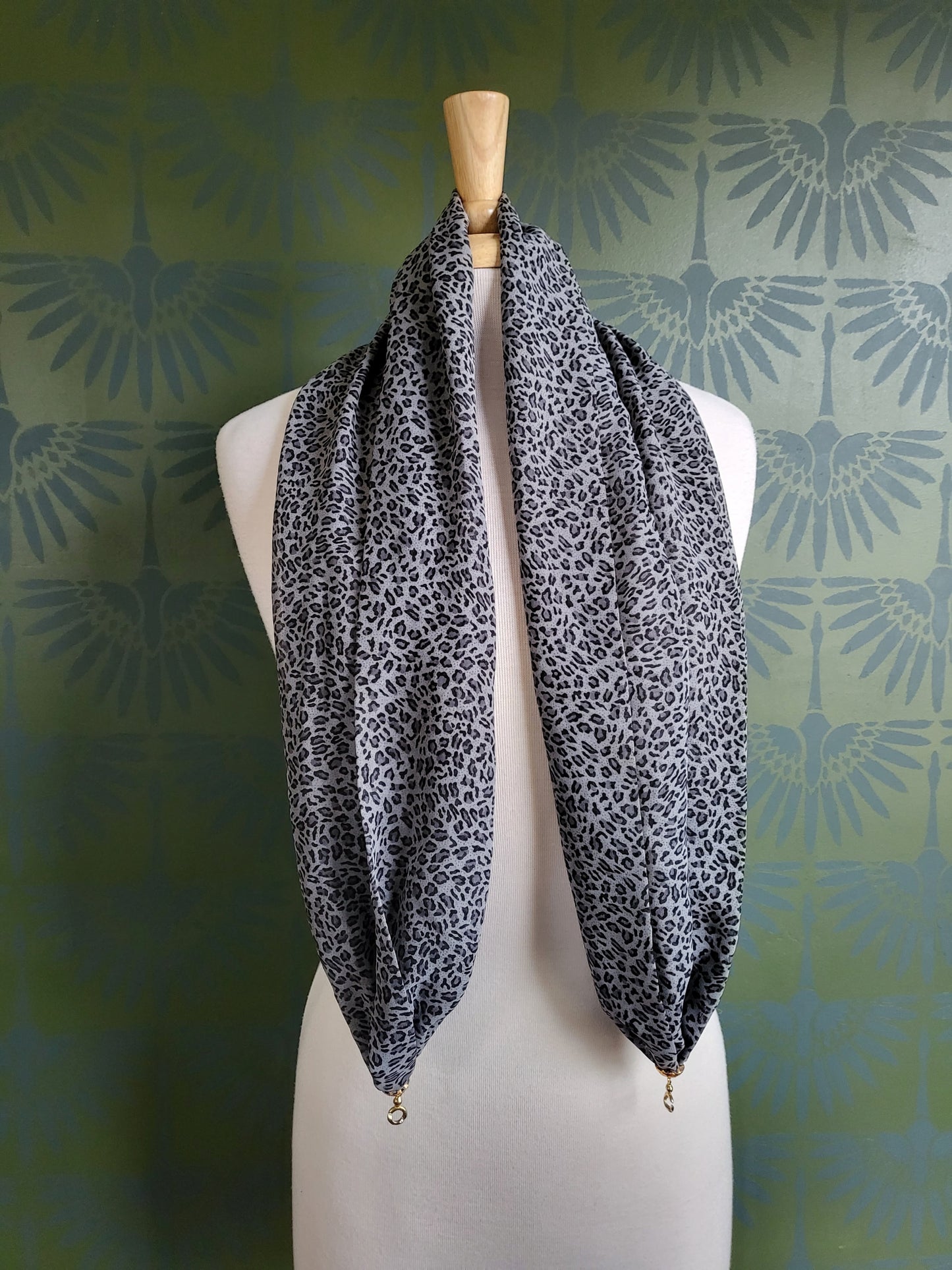 Gray Leopard Print Chiffon Scarf