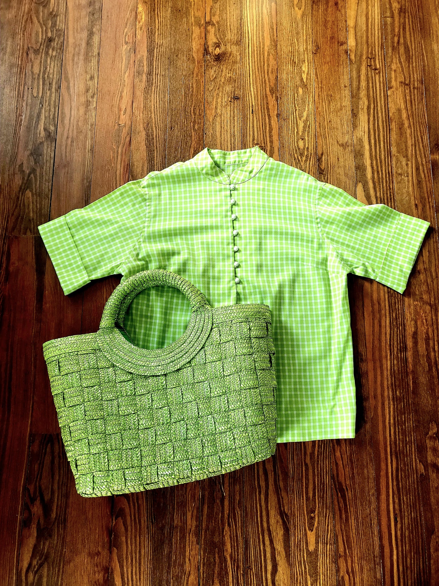 Vintage 1950's-1960's Lime Green Check Blouse