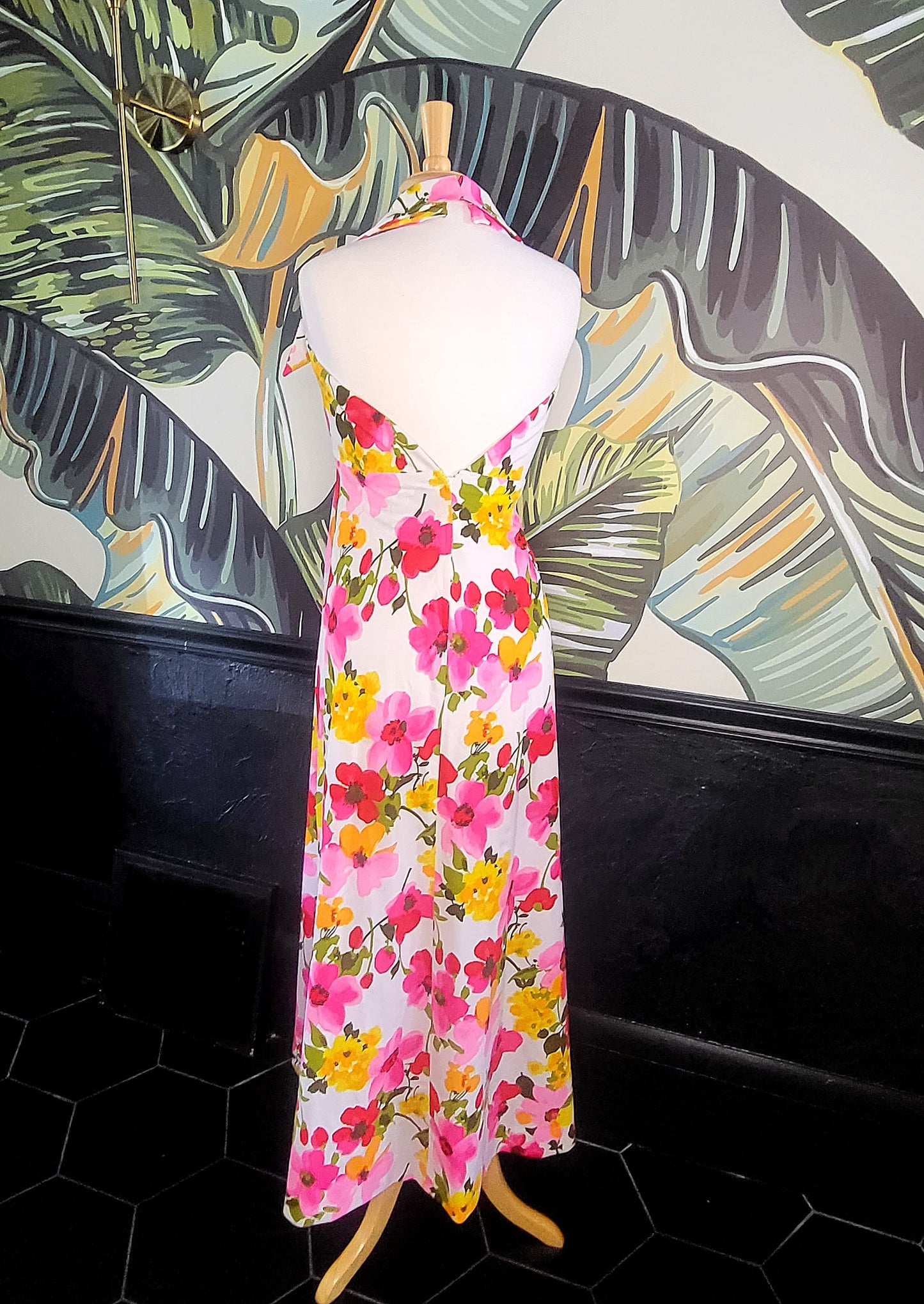 SOLD - Vintage 1960's-1970's "Toty Orginal" Pink Floral Halter Dress