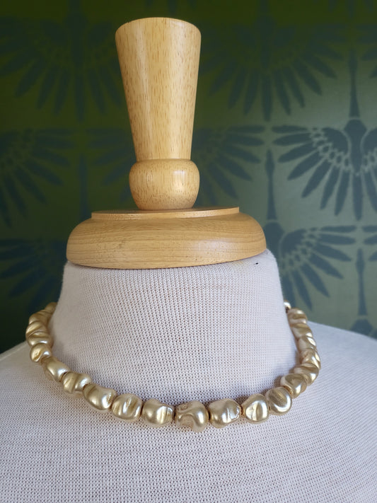 SOLD - Vintage Irregular Large Faux Pearl Necklace - Beige