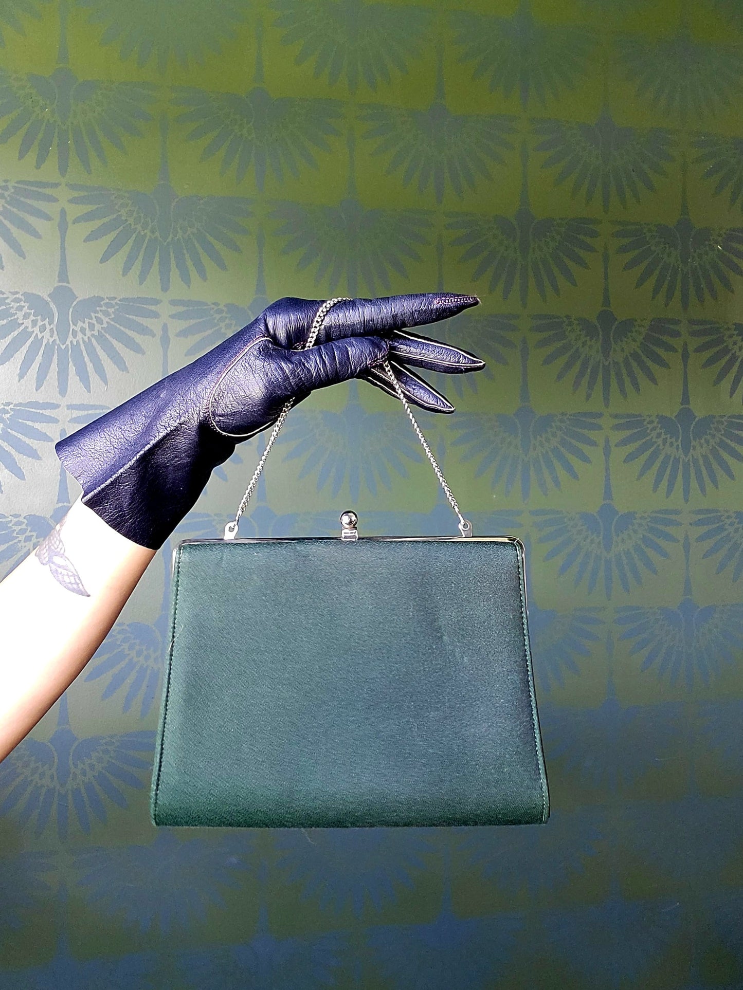 SOLD - Vintage 1950's-1960's Dark Green Handbag