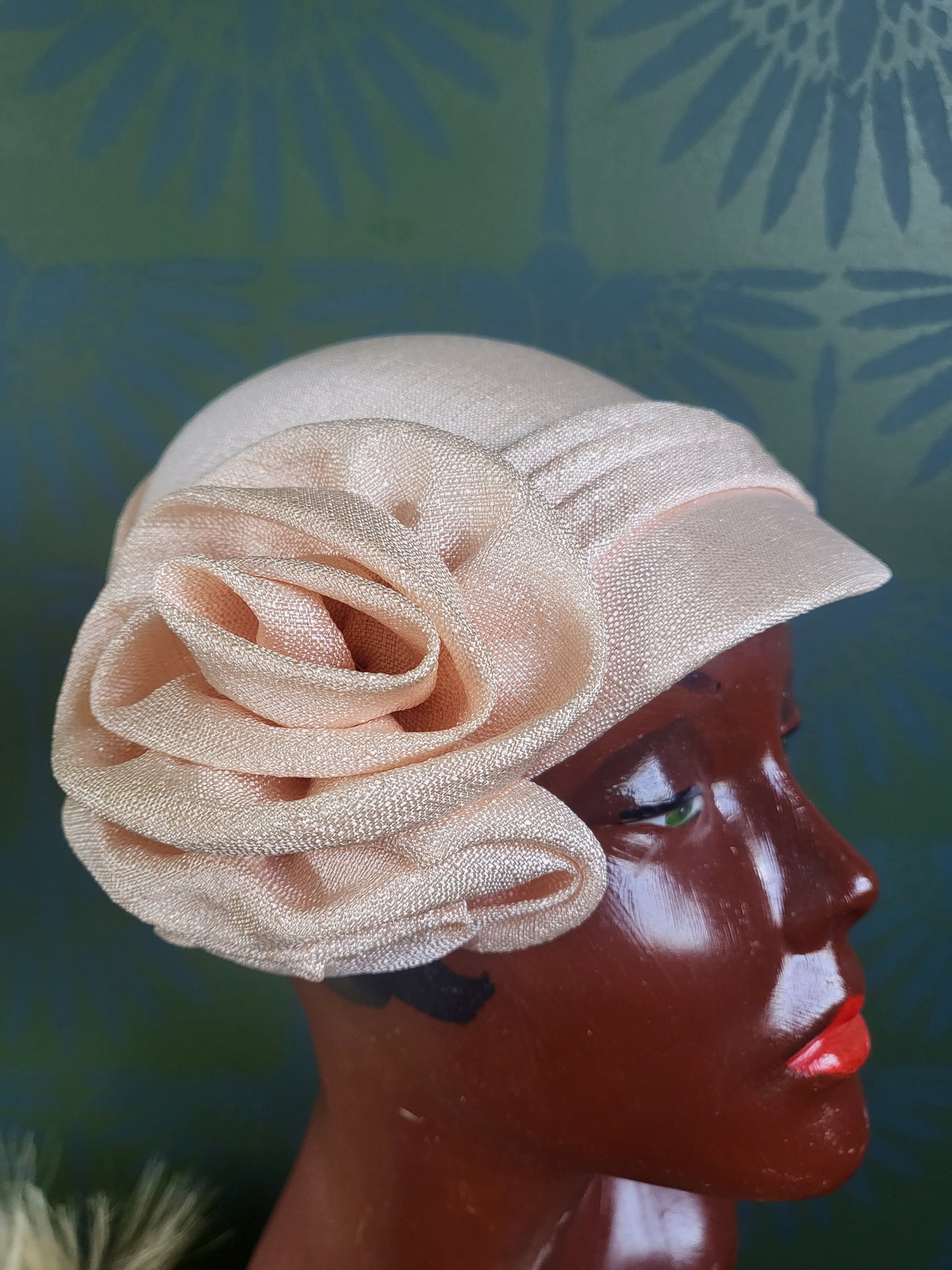 SOLD - Vintage 1950's Peachy Pink Crescent Topper with Rosette