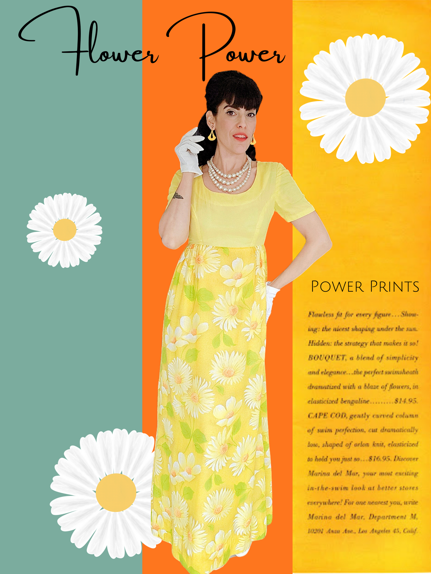 STYLE 1050 - Vintage 1960's-1970's Flower Power Maxi Dress