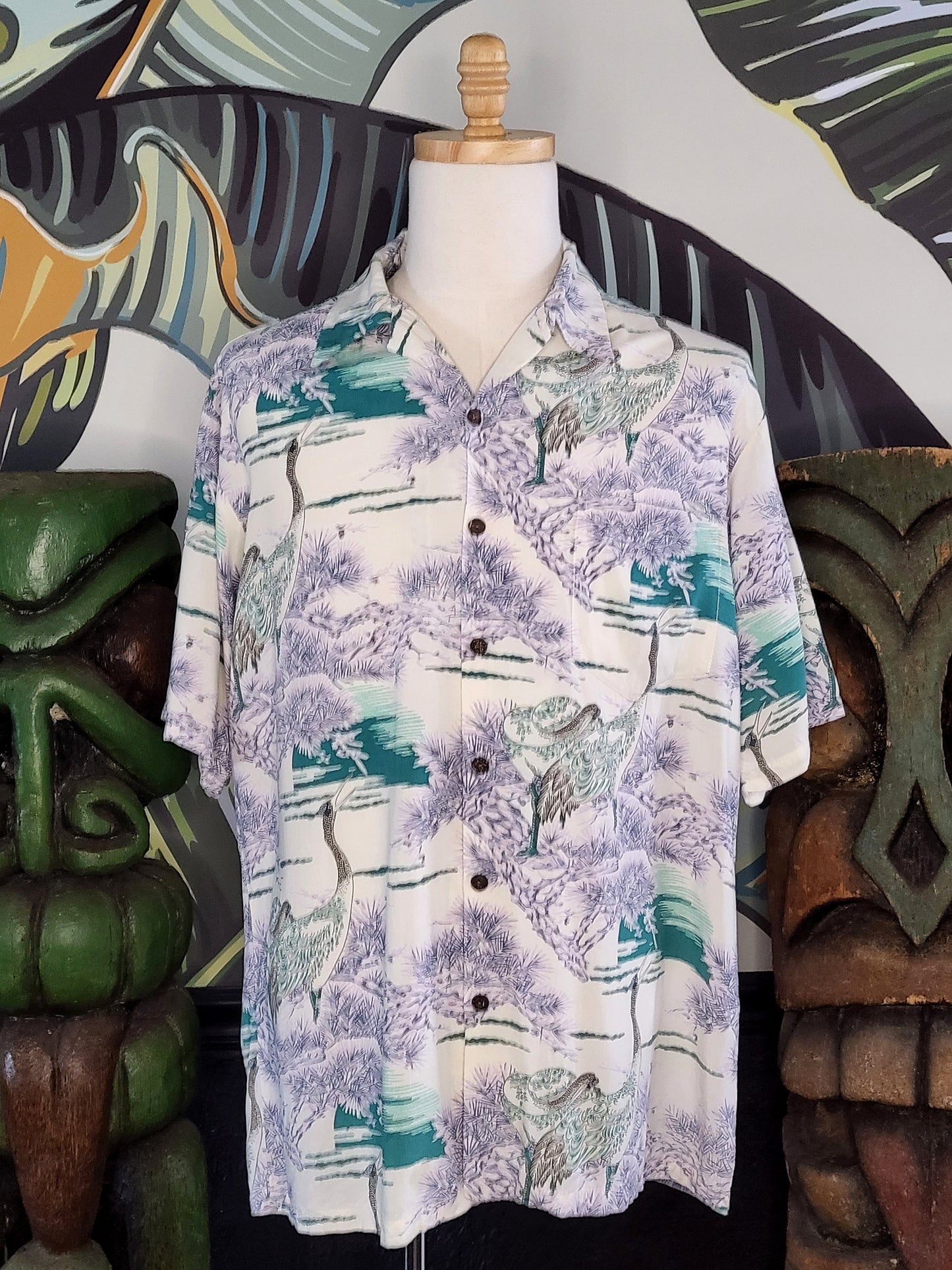 SOLD - Vintage "Pau Hana Hawai'i" Aloha Shirt with Birds - L