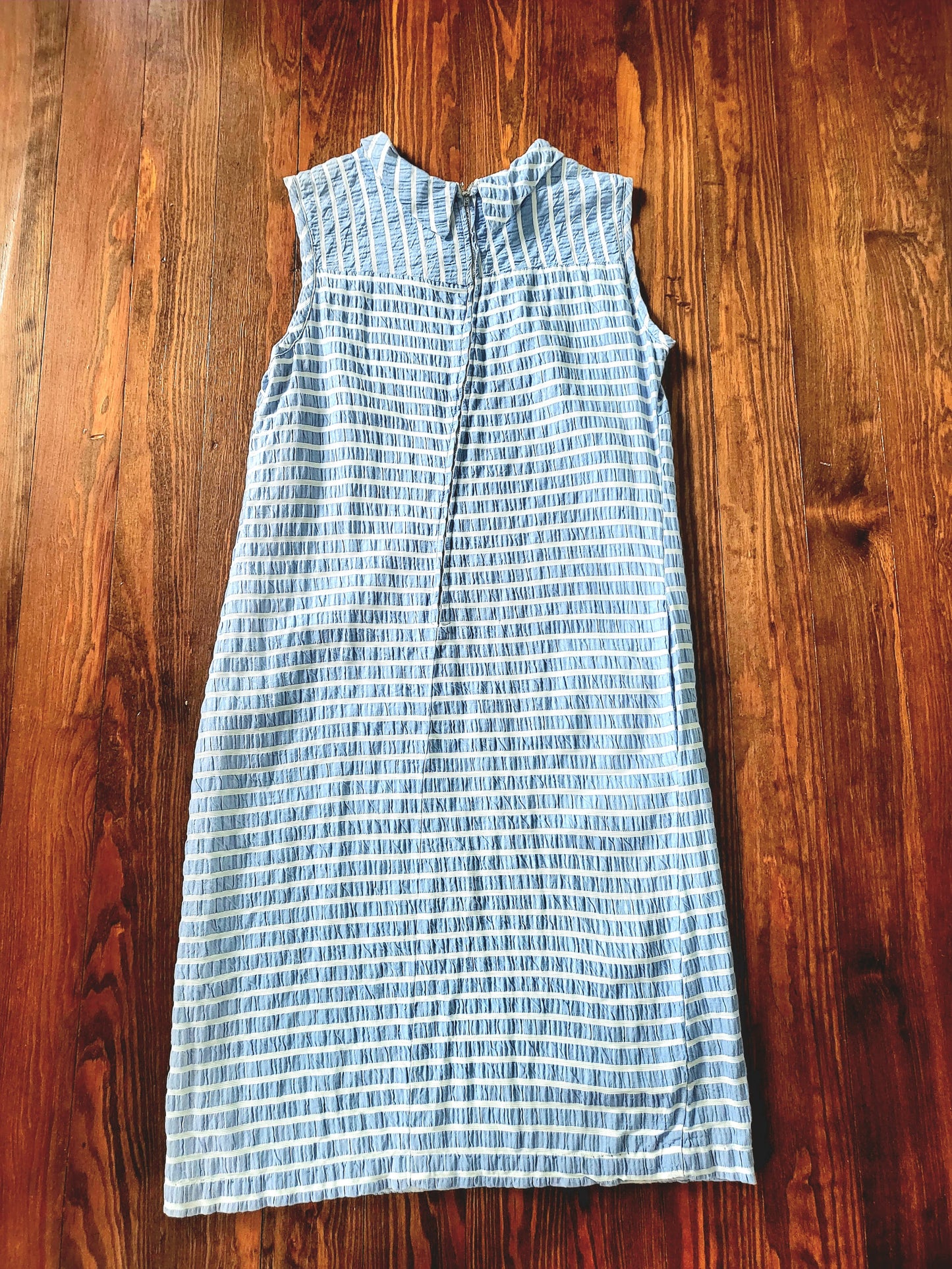 Vintage 1960's Periwinkle and White Striped Seersucker Shift Dress