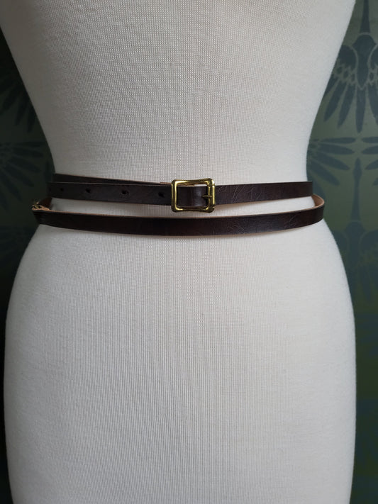 Vintage Chocolate Brown Leather Wrap Belt