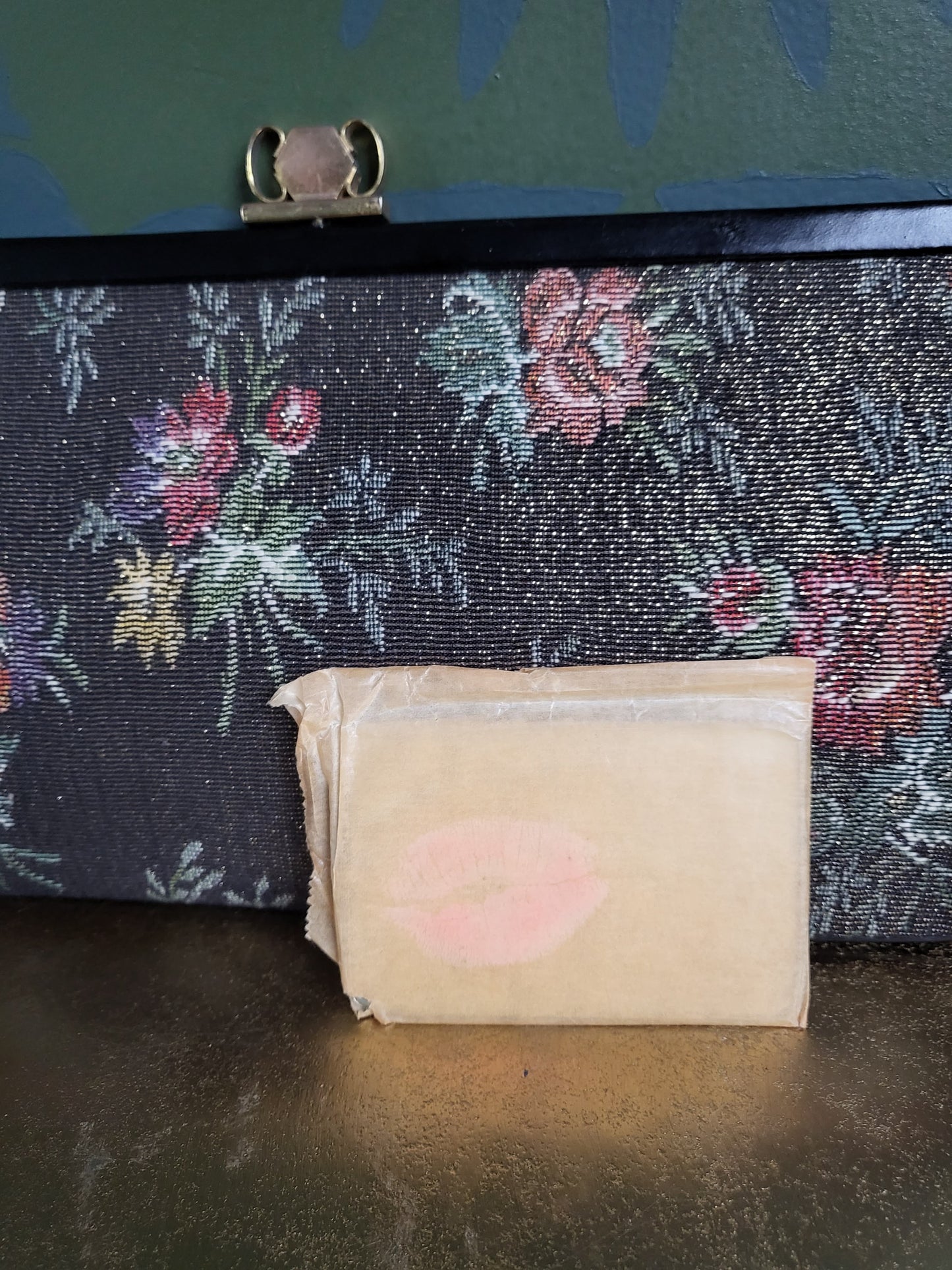 Vintage 1950's Metallic Floral Tapestry Clutch