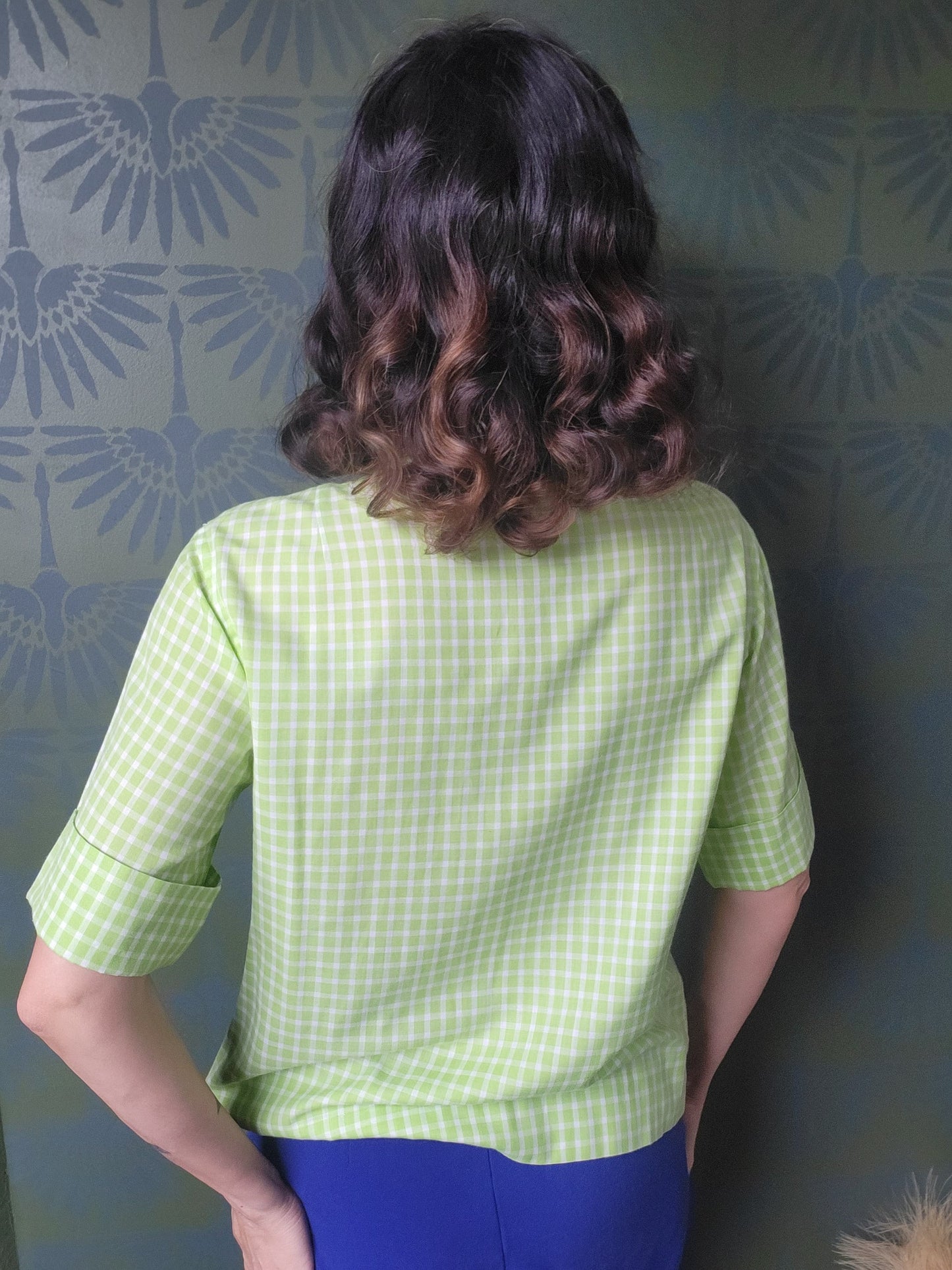 Vintage 1950's-1960's Lime Green Check Blouse