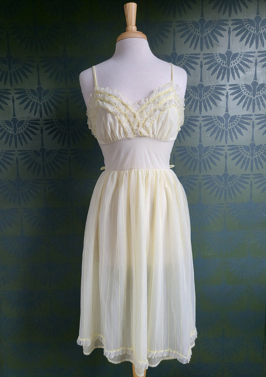 SOLD - Vintage 1950's-1960's Temps Lemon Yellow Chiffon Negligee