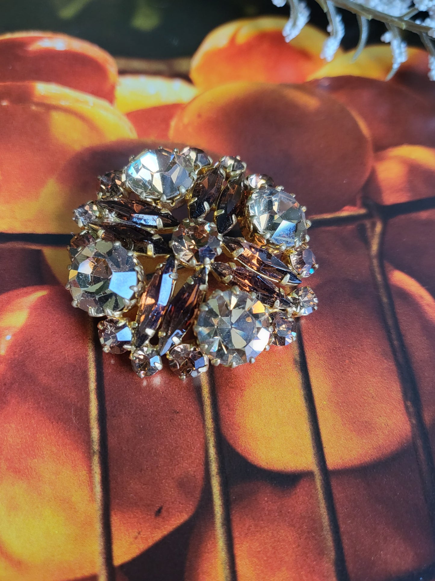 SOLD - Vintage 1950's-1960's Amber & Yellow Rhinestone Brooch