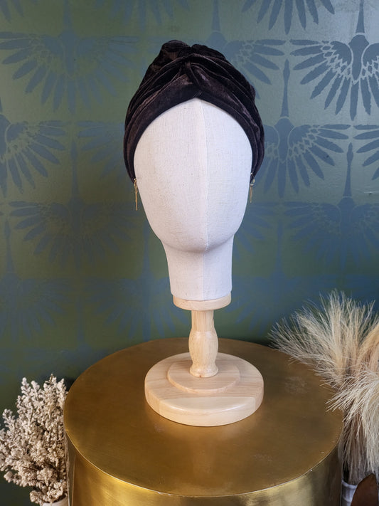 HAT66 - Velvet Turban -Chocolate Brown