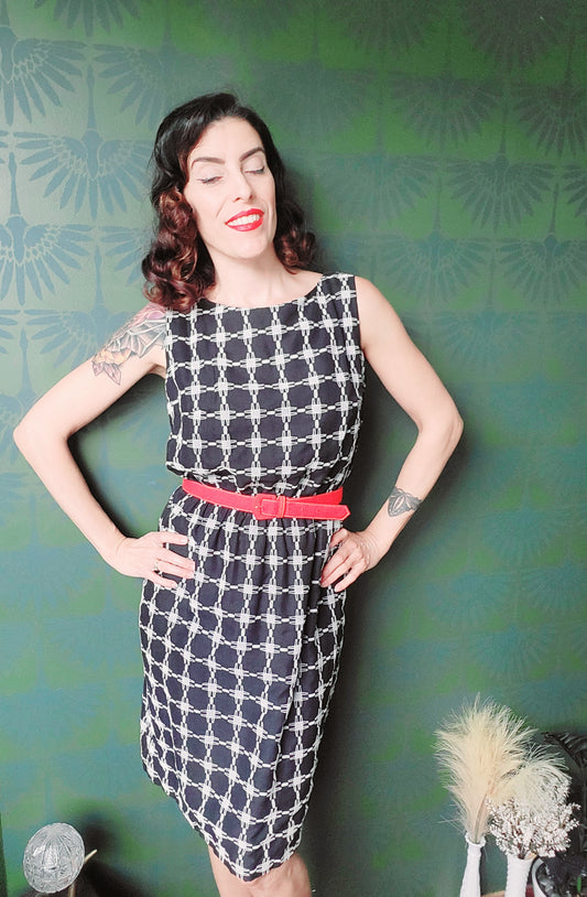 SOLD - Vintage Atomic Print Day Dress - Black/White