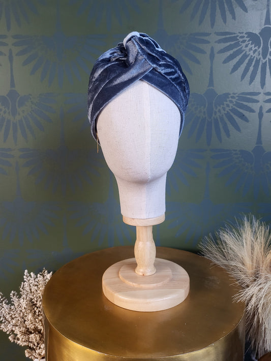 HAT65 - Velvet Turban -Blue Ice