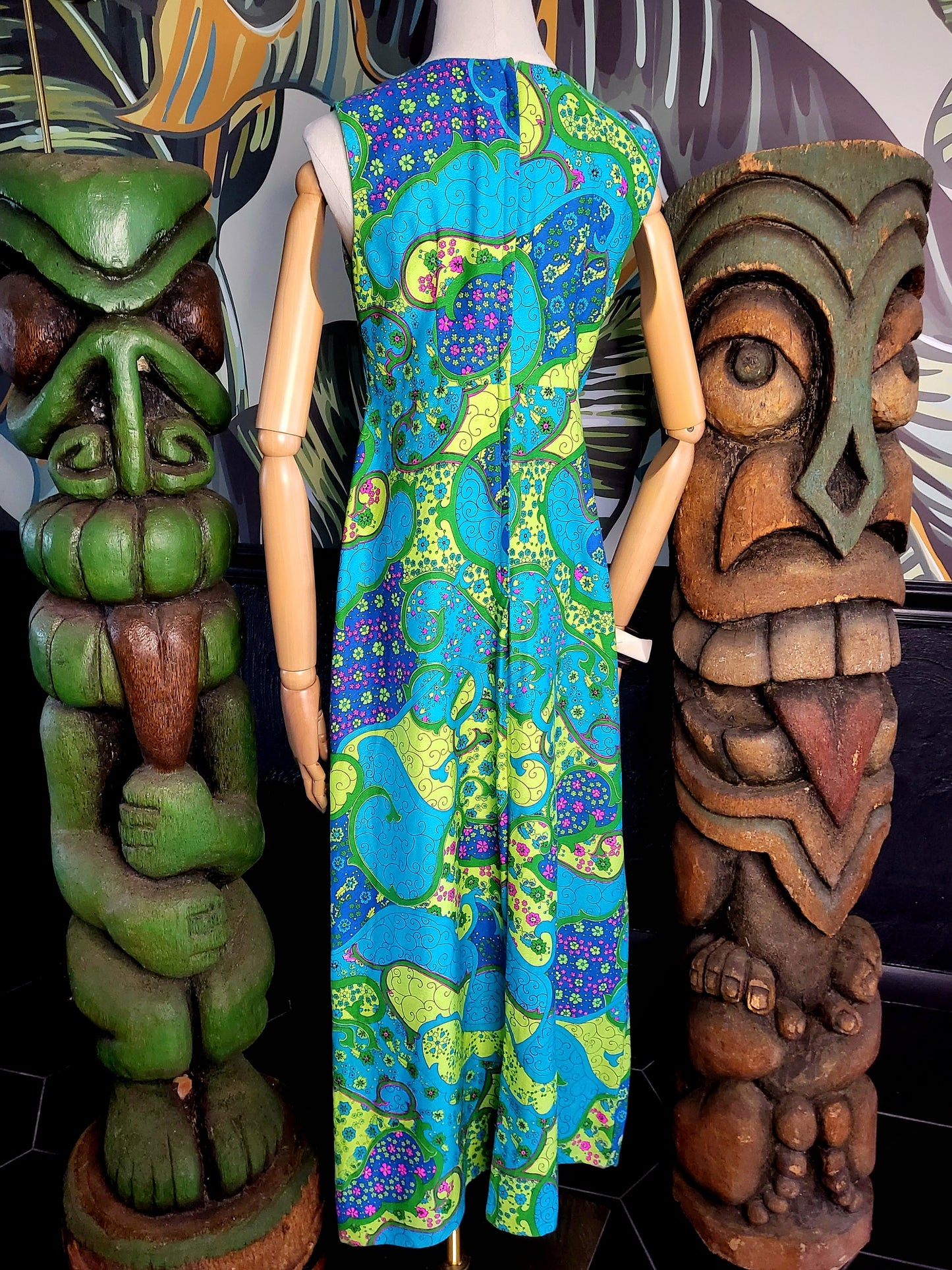 SOLD - Vintage 1960's-1970's ELEU Hawaiian Psychedelic Paisley Maxi Dress