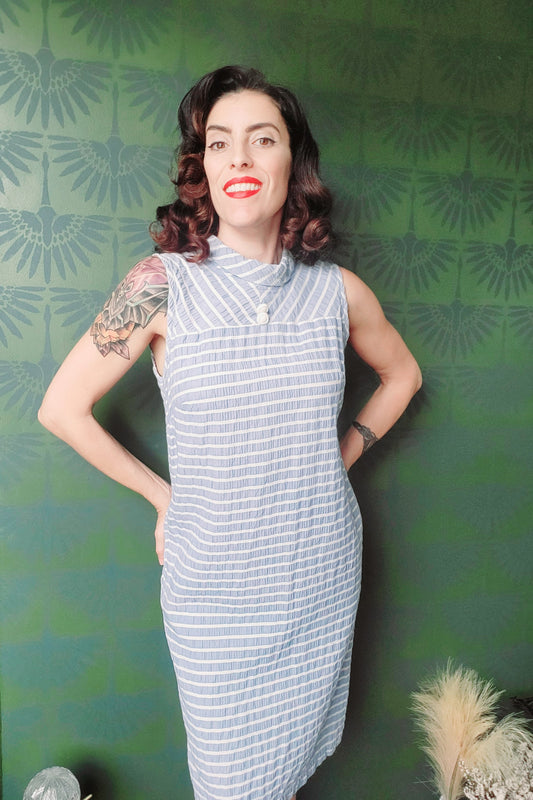 Vintage 1960's Periwinkle and White Striped Seersucker Shift Dress