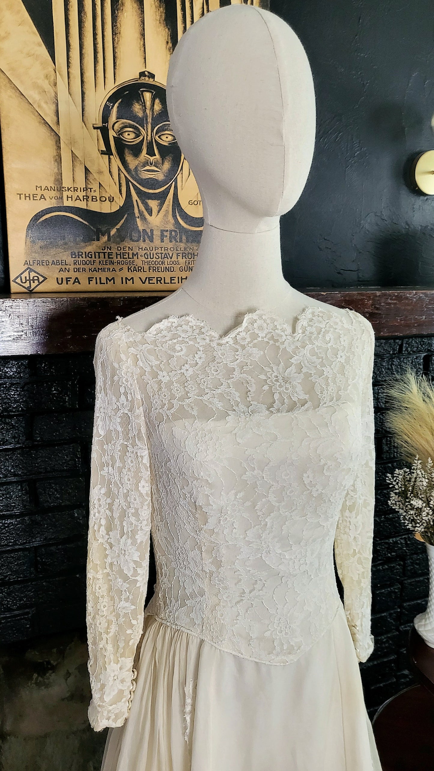 STYLE 1014 - Vintage 1950's Ivory Wedding Gown with Lace Bodice