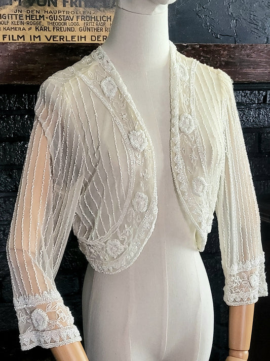 STYLE 5001 - Vintage "Stenay" Ivory Beaded Long Sleeve Bolero