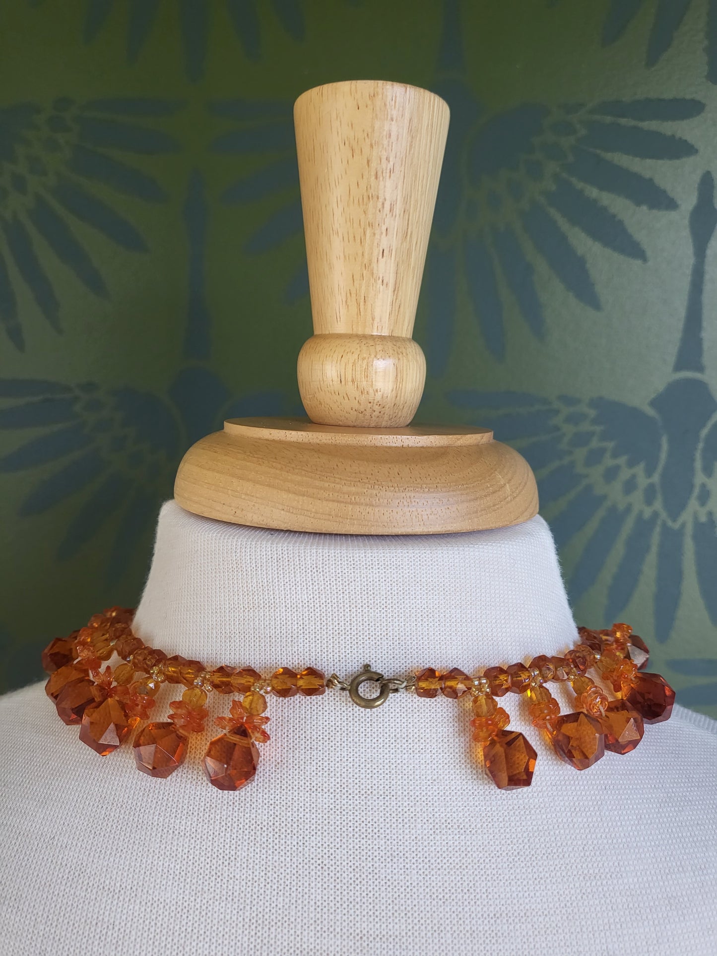 STYLE 7022 - Vintage Translucent Pumpkin Faux Crystal Bead Necklace and Earring Set