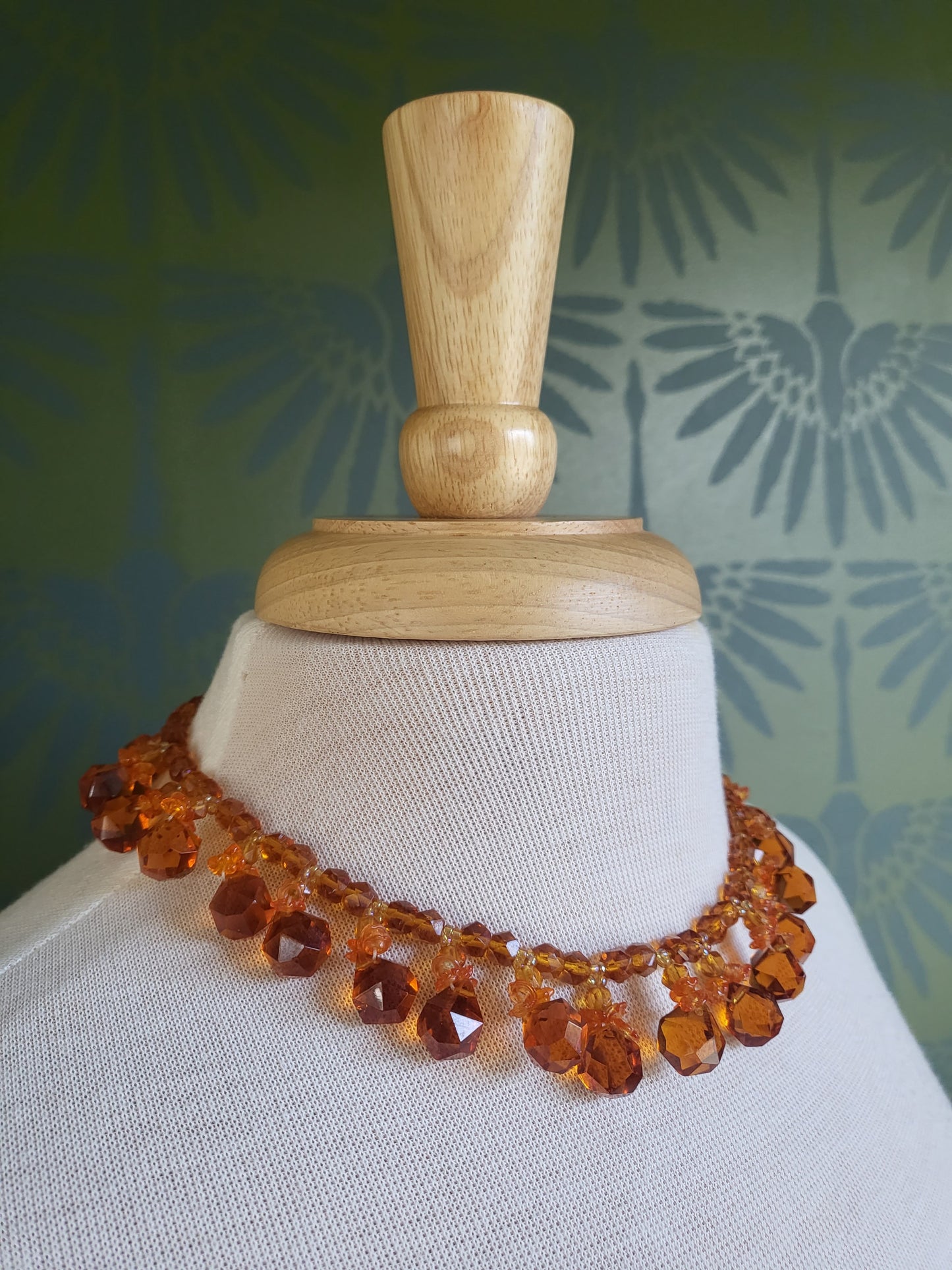 STYLE 7022 - Vintage Translucent Pumpkin Faux Crystal Bead Necklace and Earring Set