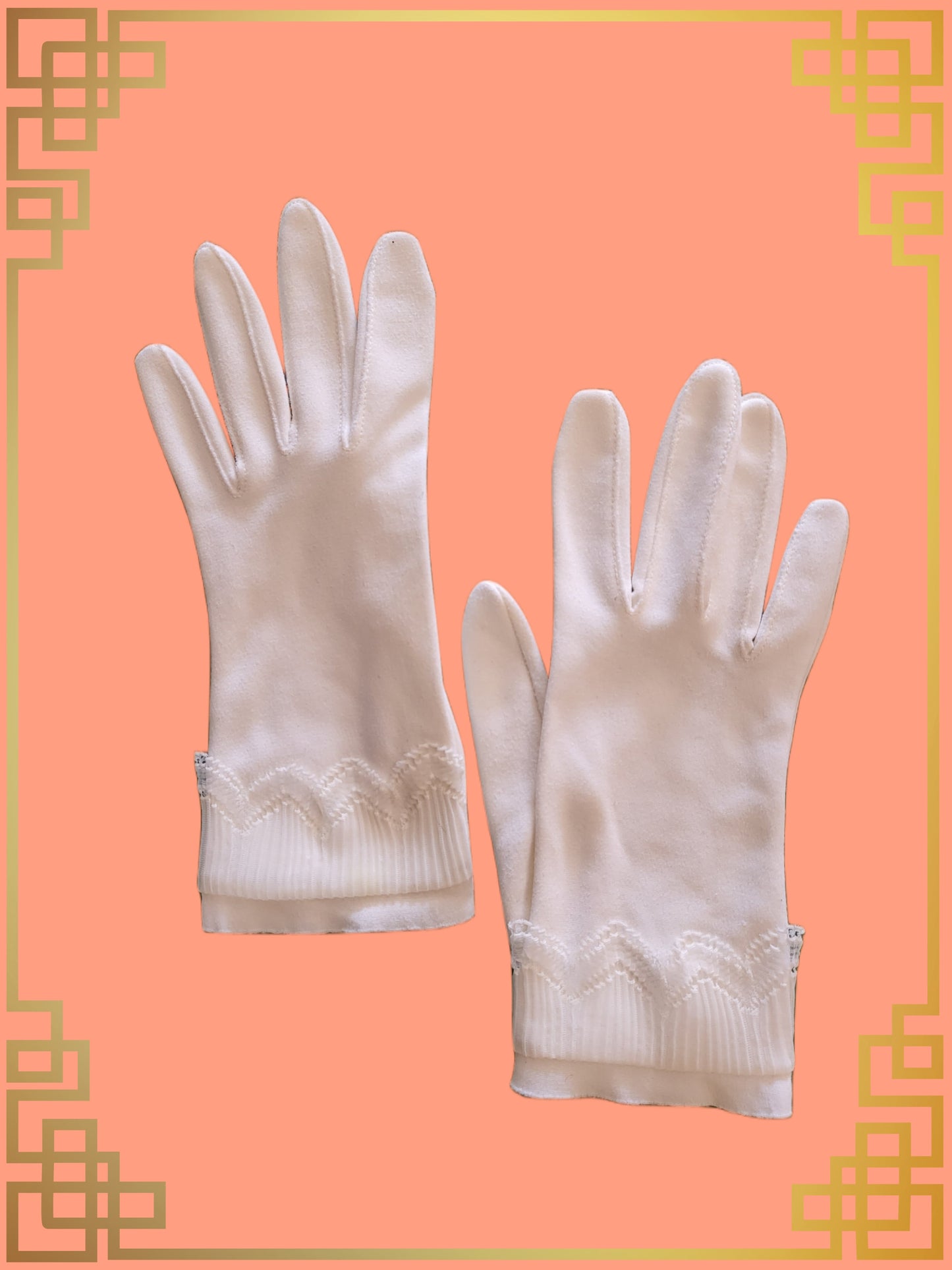 SOLD - Vintage White Cotton and Silk Blend Gloves with Wrist Ruffle