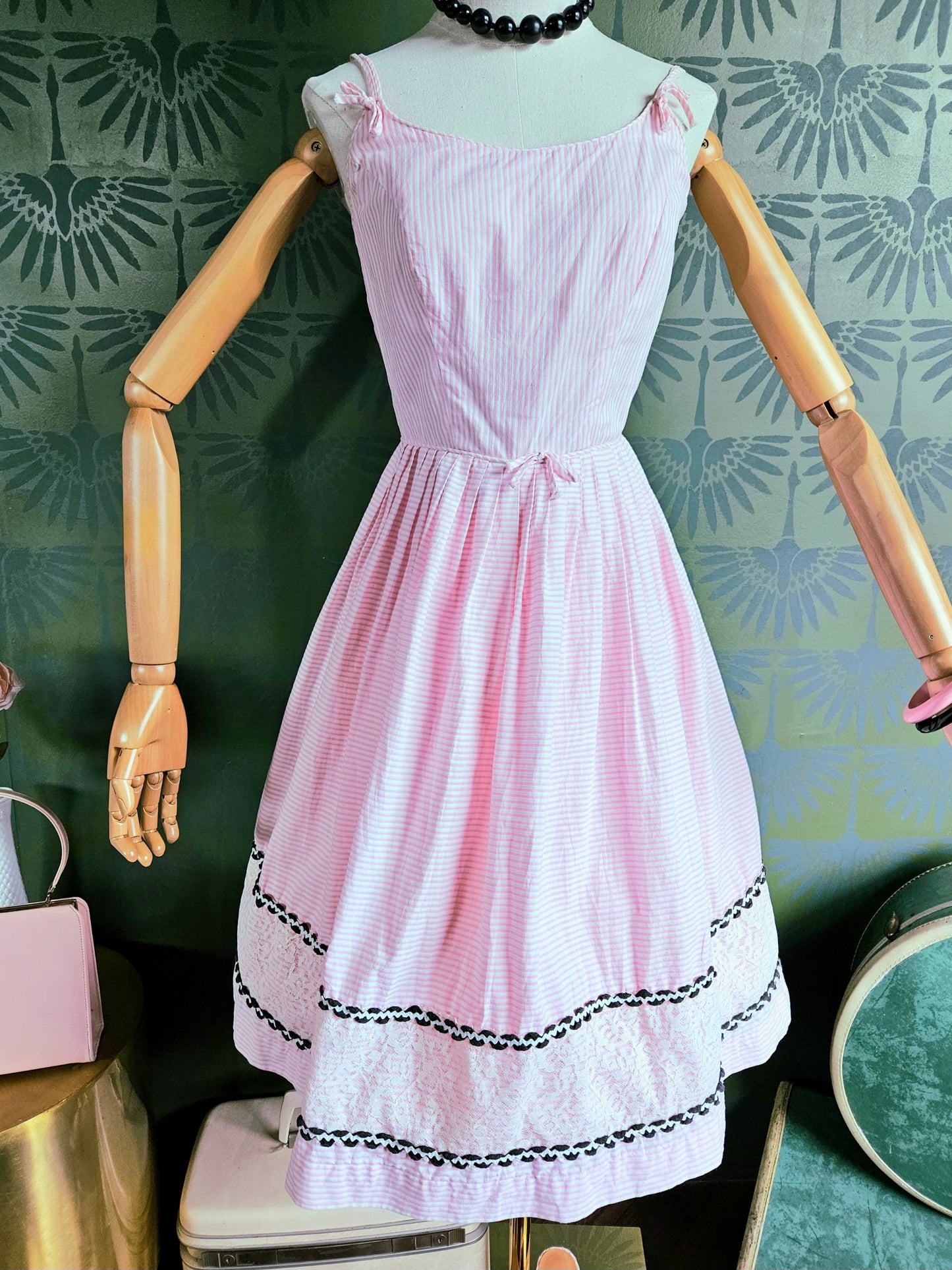 SOLD - Vintage 1950's Pink Striped Fit & Flare