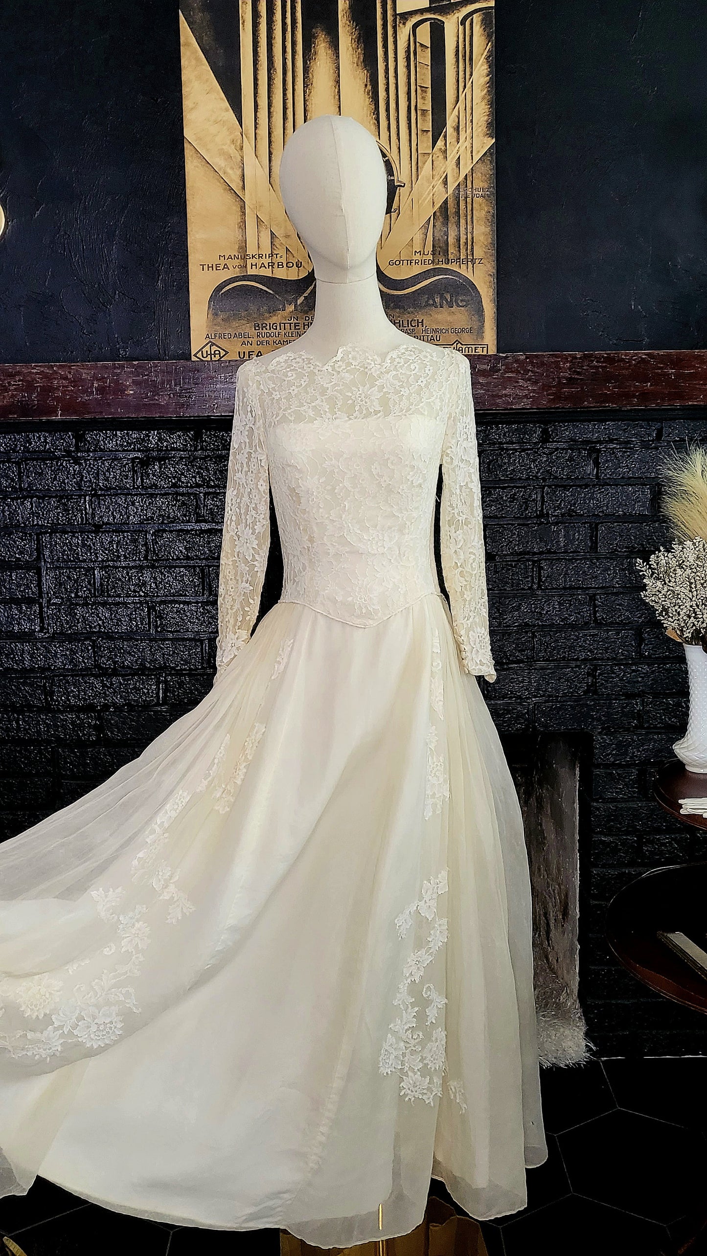 STYLE 1014 - Vintage 1950's Ivory Wedding Gown with Lace Bodice