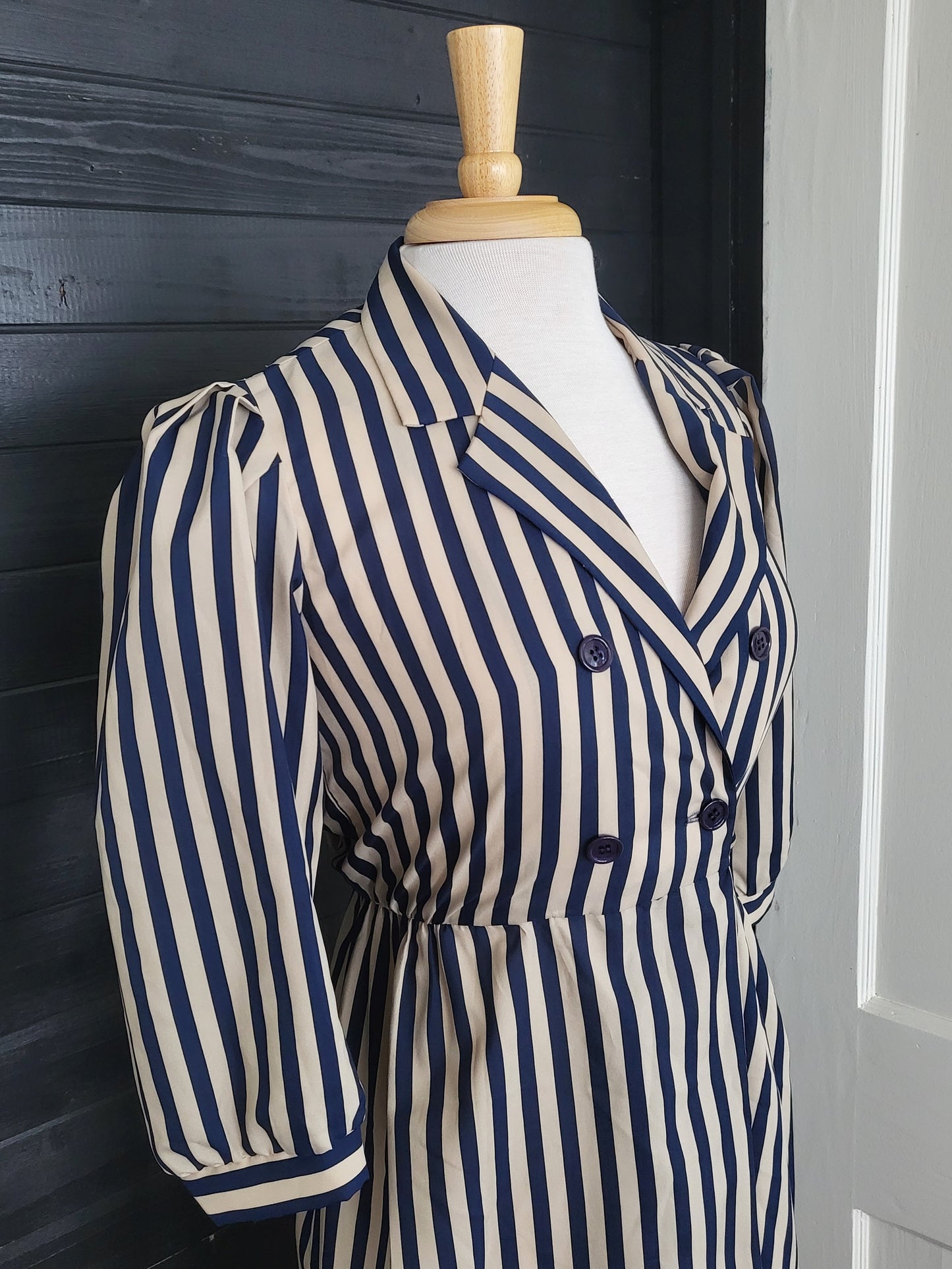 SOLD- Vintage 1980's Act I Petites of New York Puff Sleeve Striped A-Line Dress