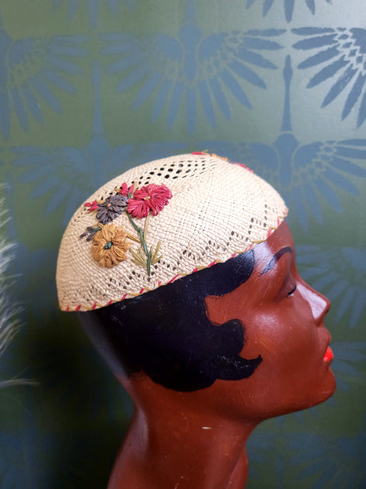 SOLD - Vintage 1950's Straw Flower Cap