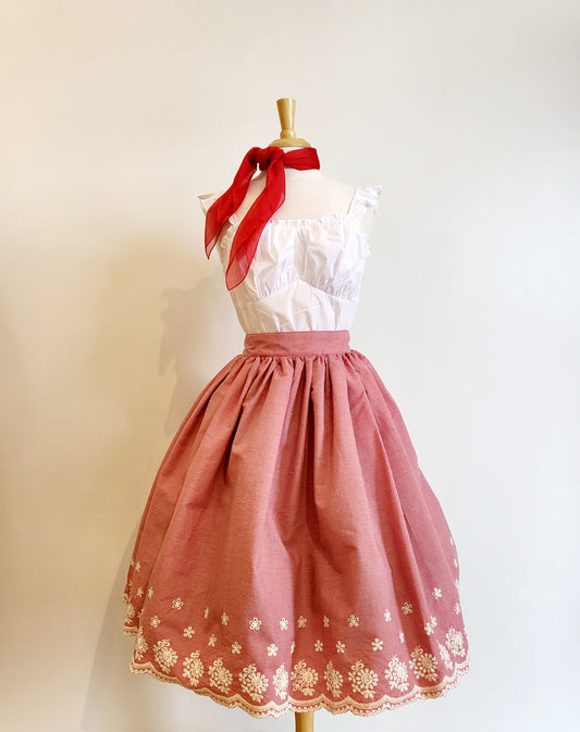 Red Gingham Eyelet Swing Skirt