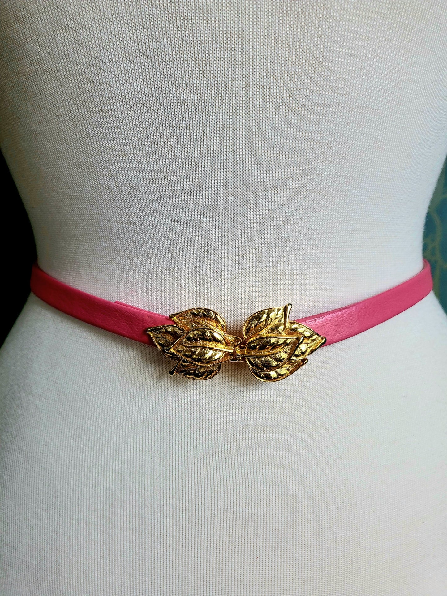 Vintage Pink Belt  With Golden Leaf Clasp