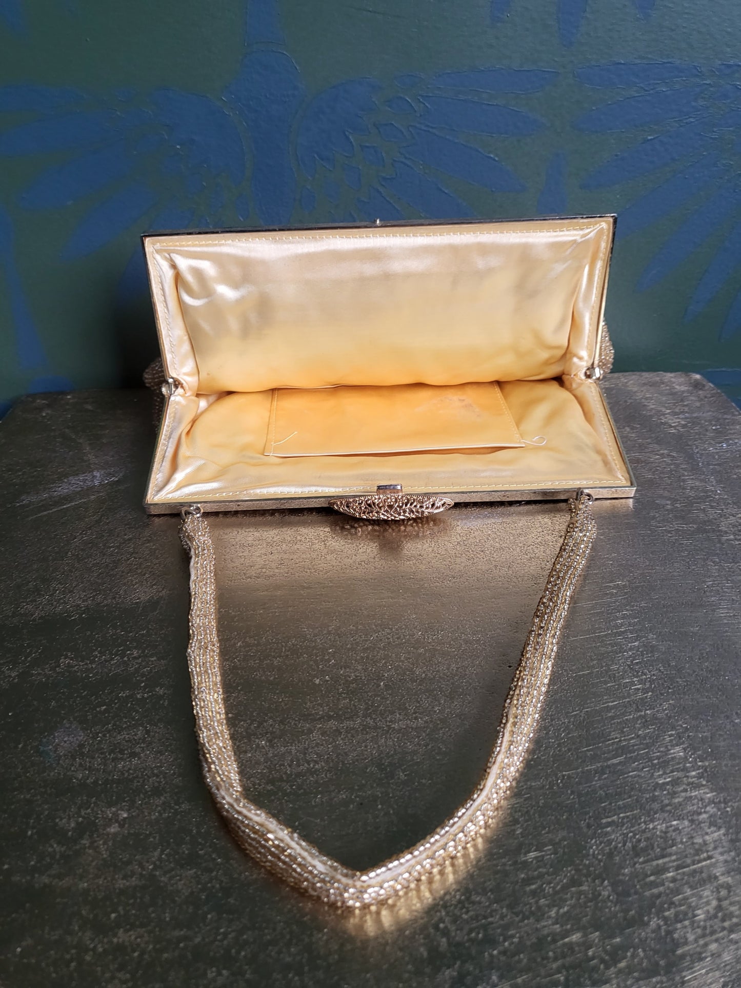 SOLD - Vintage Gold Tone Deco Beaded Evening Bag