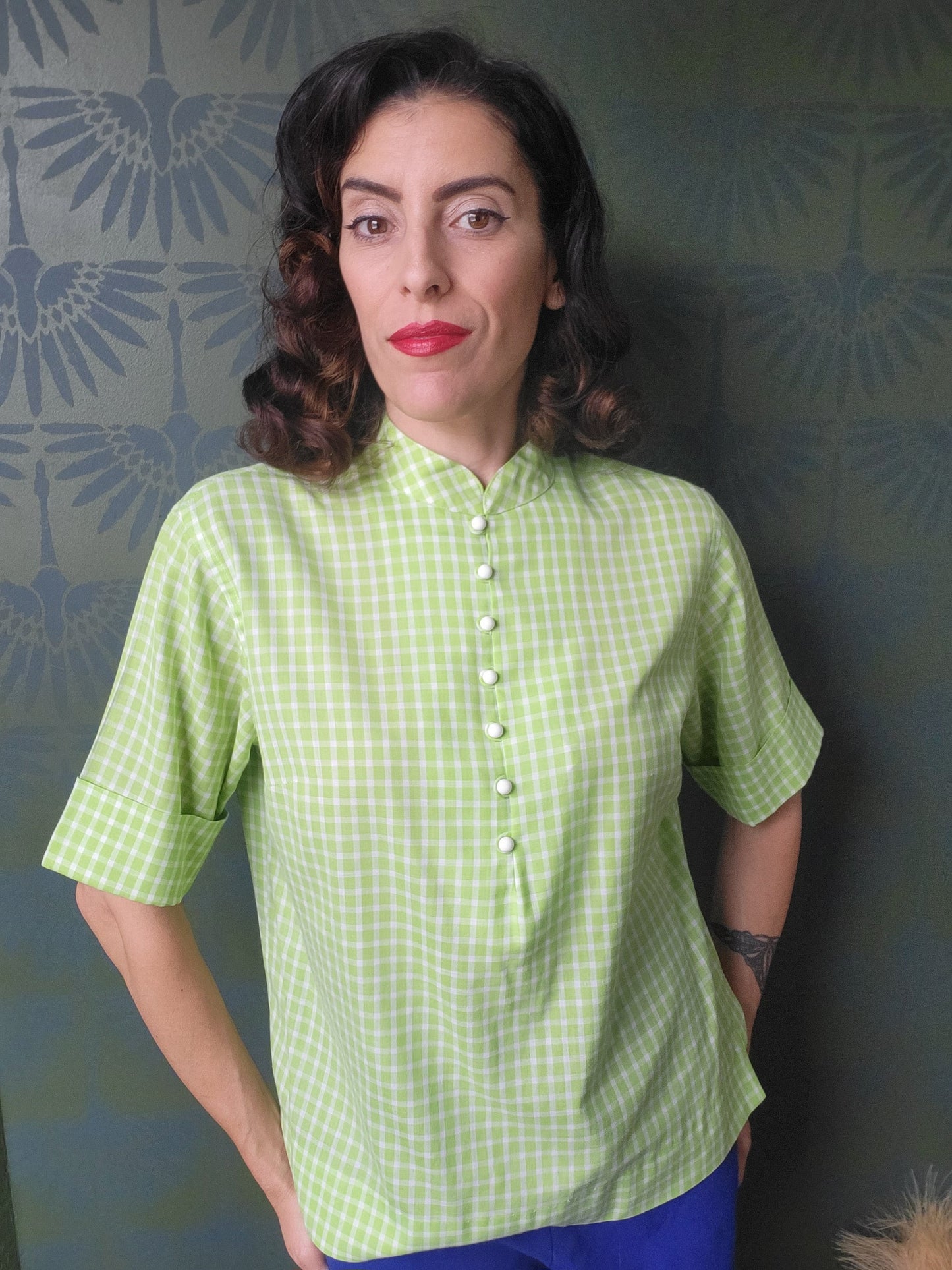 Vintage 1950's-1960's Lime Green Check Blouse