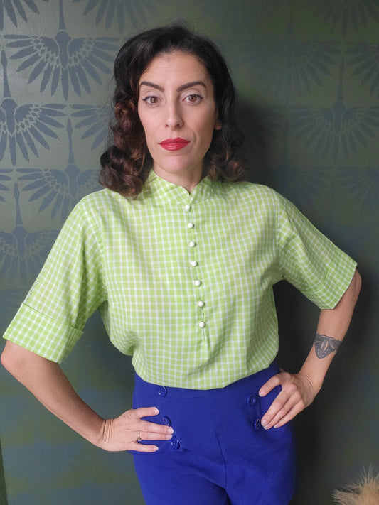 Vintage 1950's-1960's Lime Green Check Blouse