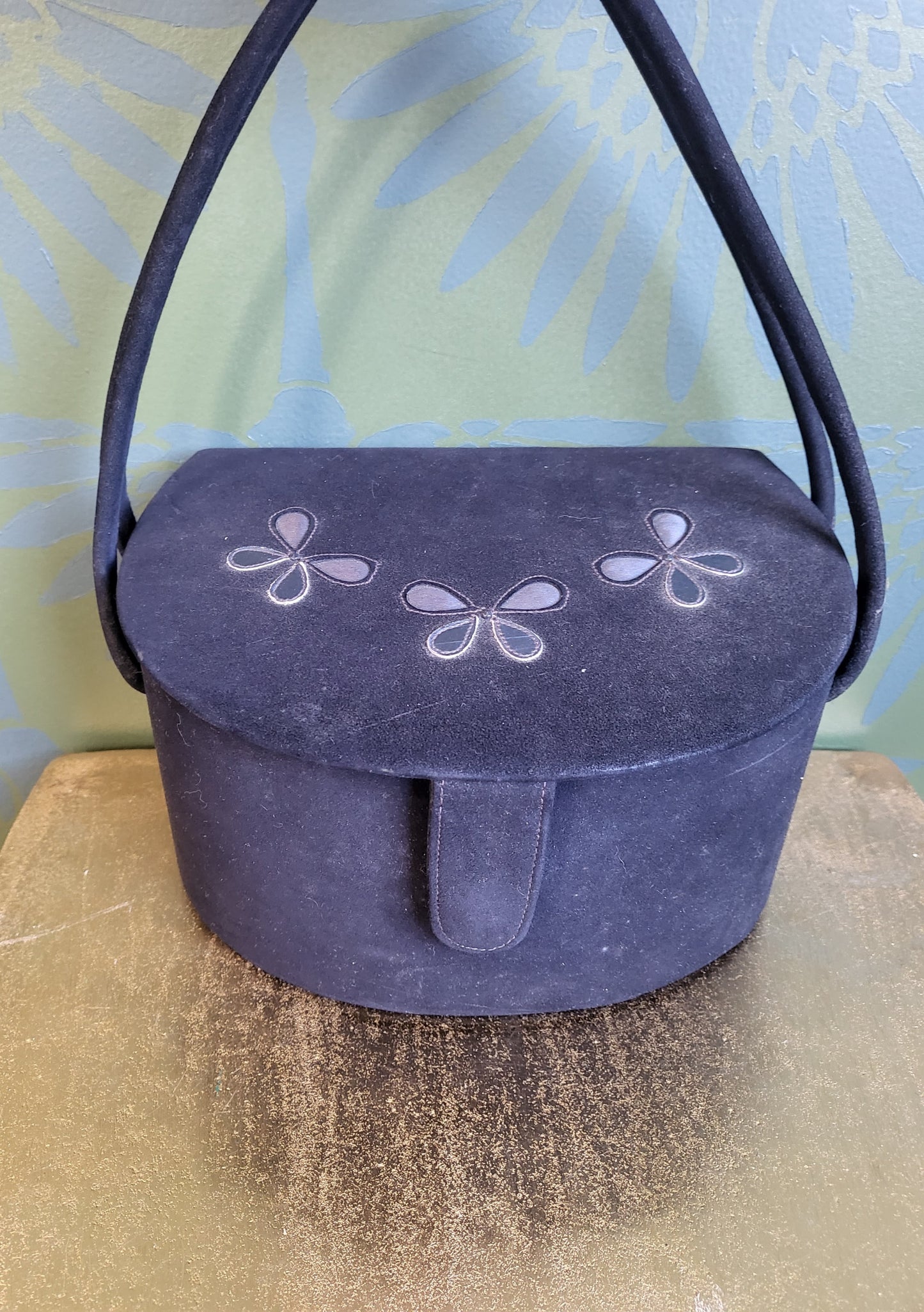 SOLD - Vintage 1950's De Liso Debs by Lennox Velour Structured Handbag - Dark Navy