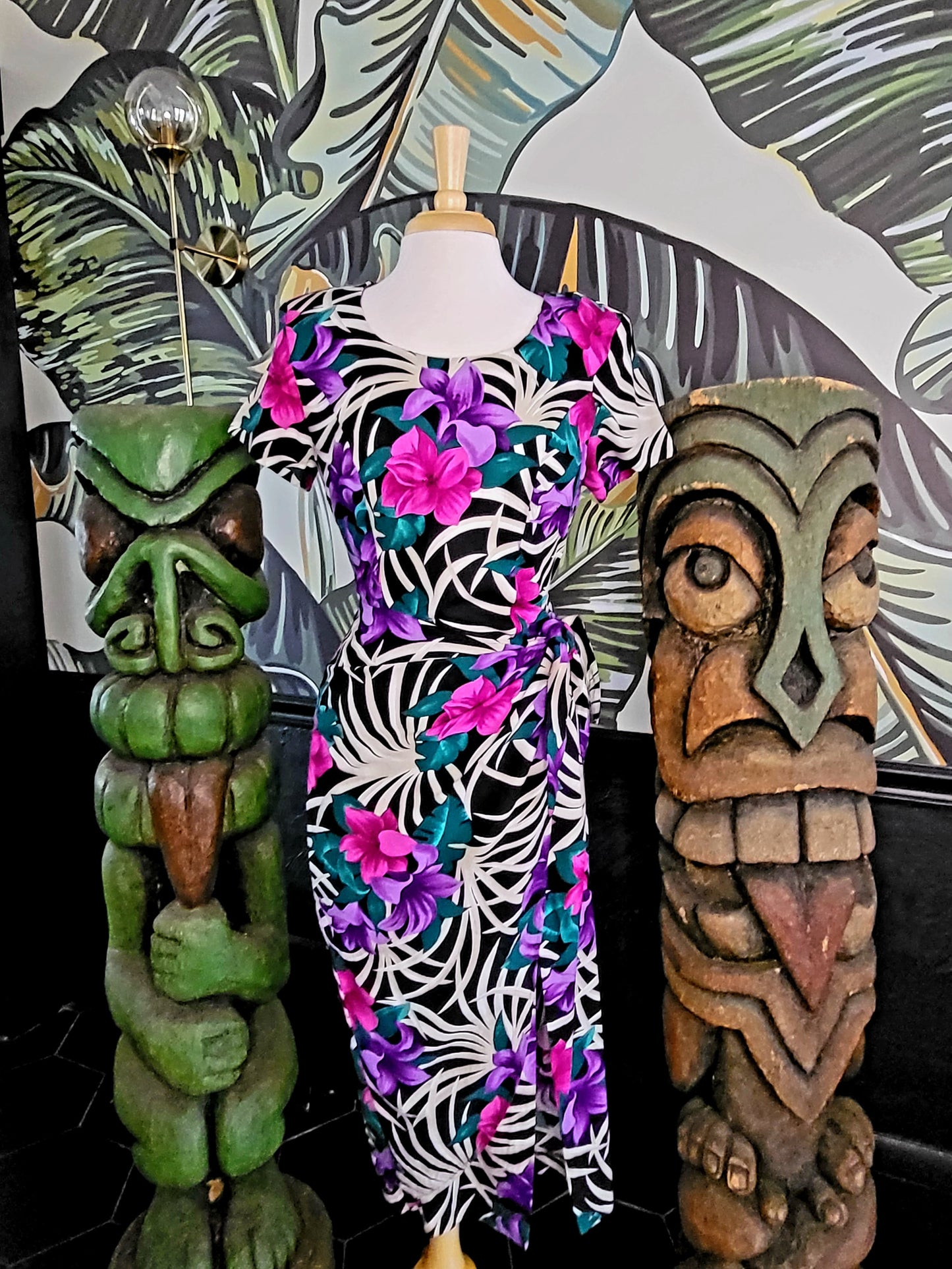 SOLD - Vintage 1980's Does 1940's "S.L. Fashions" Tropical Sarong Dress