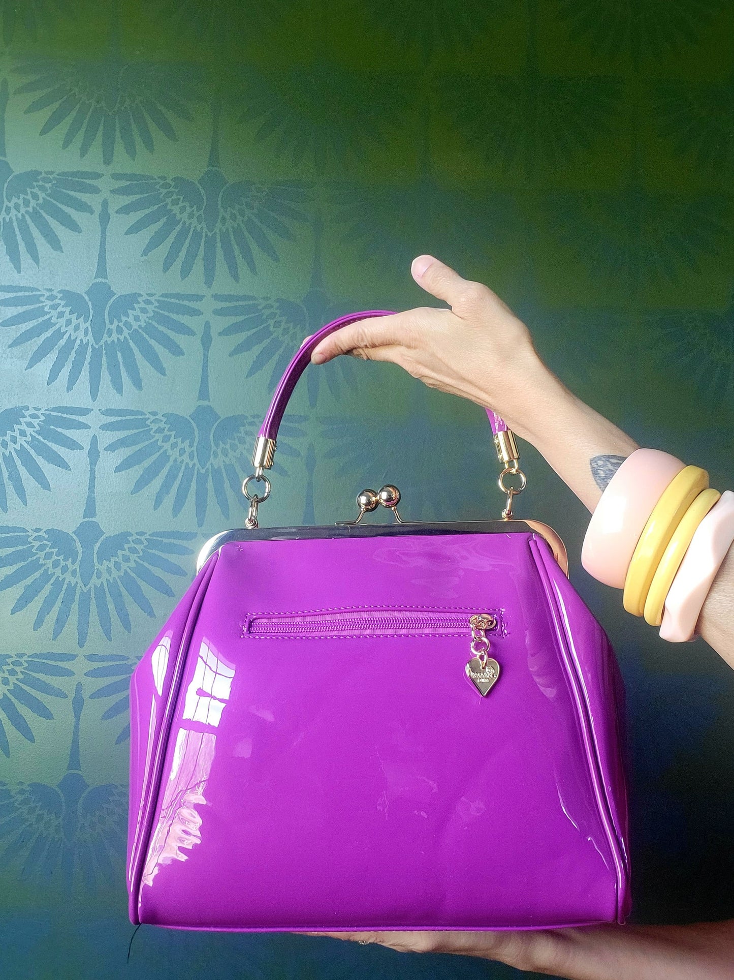 Vintage Style Handbag with Bow - Magenta/Violet