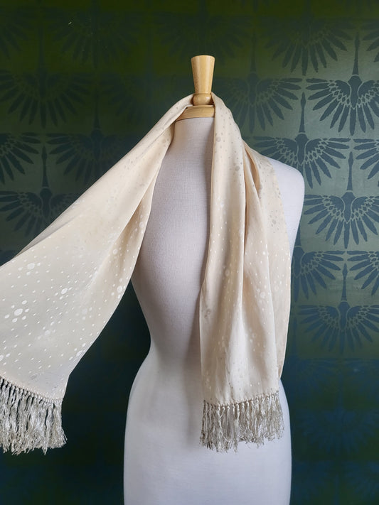 Cream Rectangle Scarf with Fringe