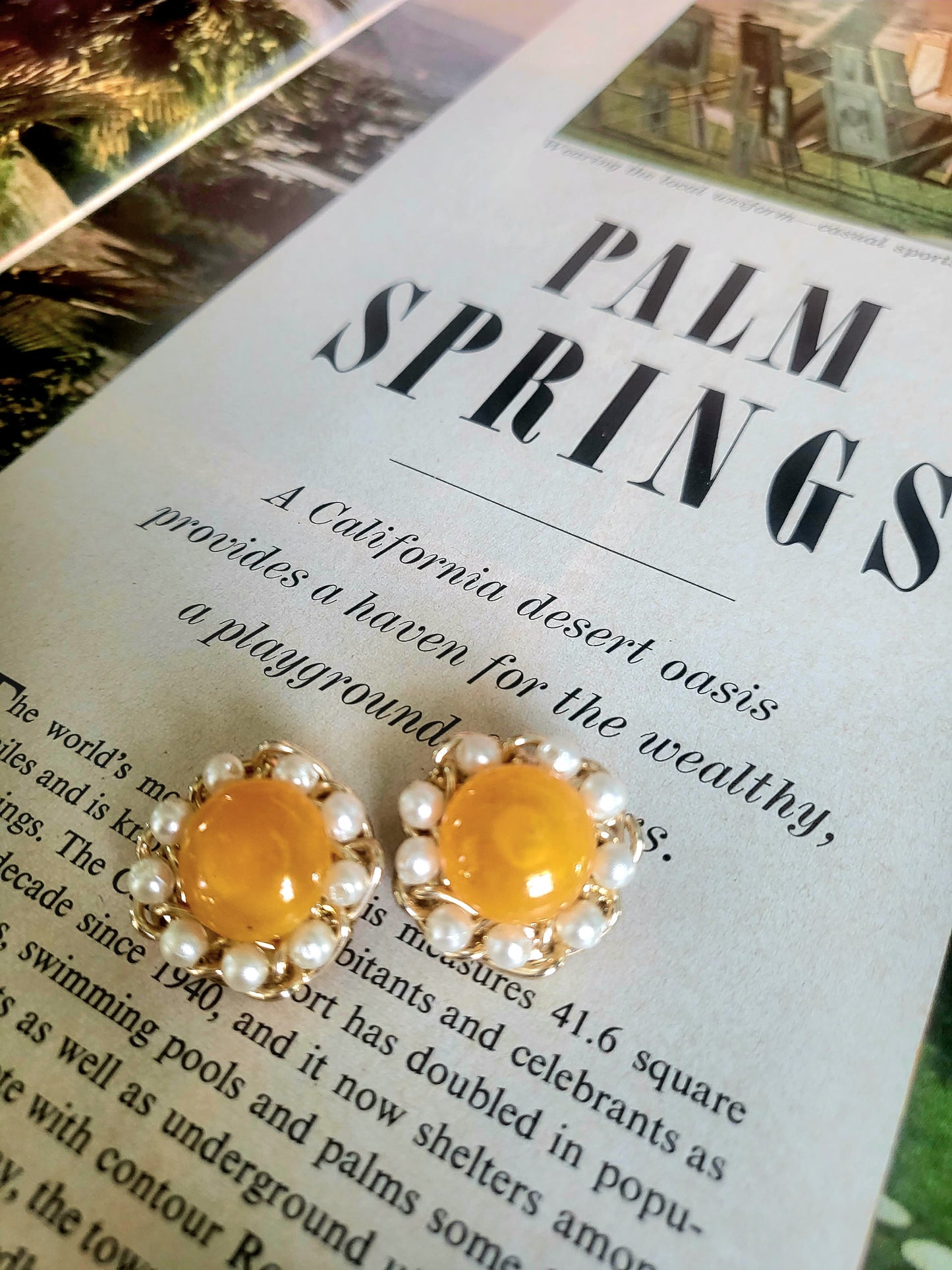 SOLD - Vintage Orange Bead and Faux Pearl Circle Studs (Clip-on)