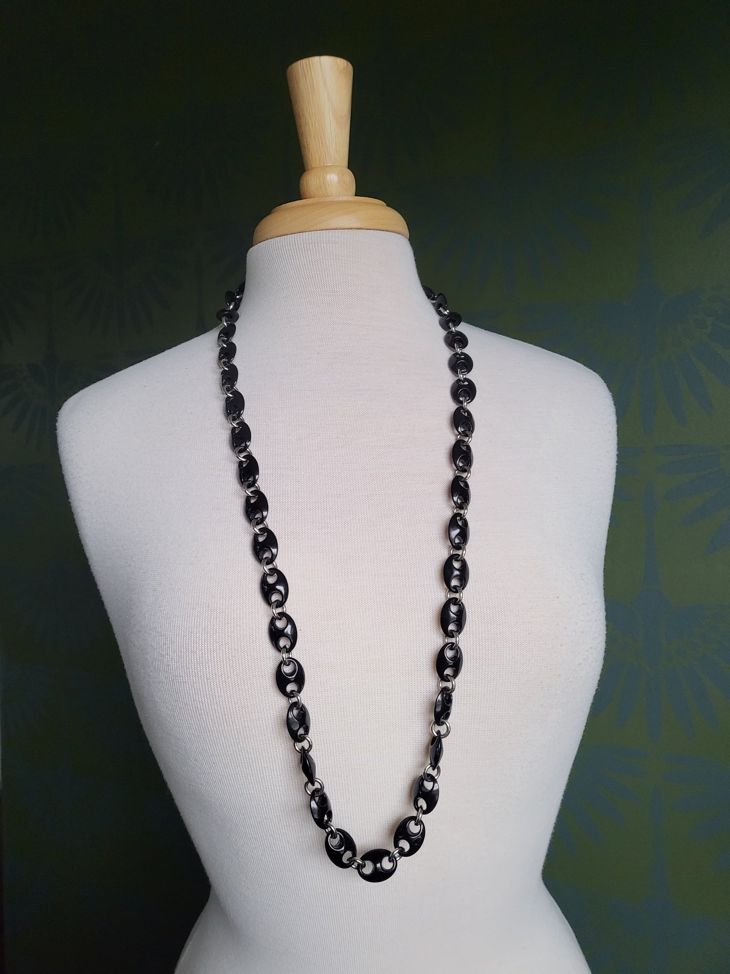 Black Acrylic and Chain Link Necklace