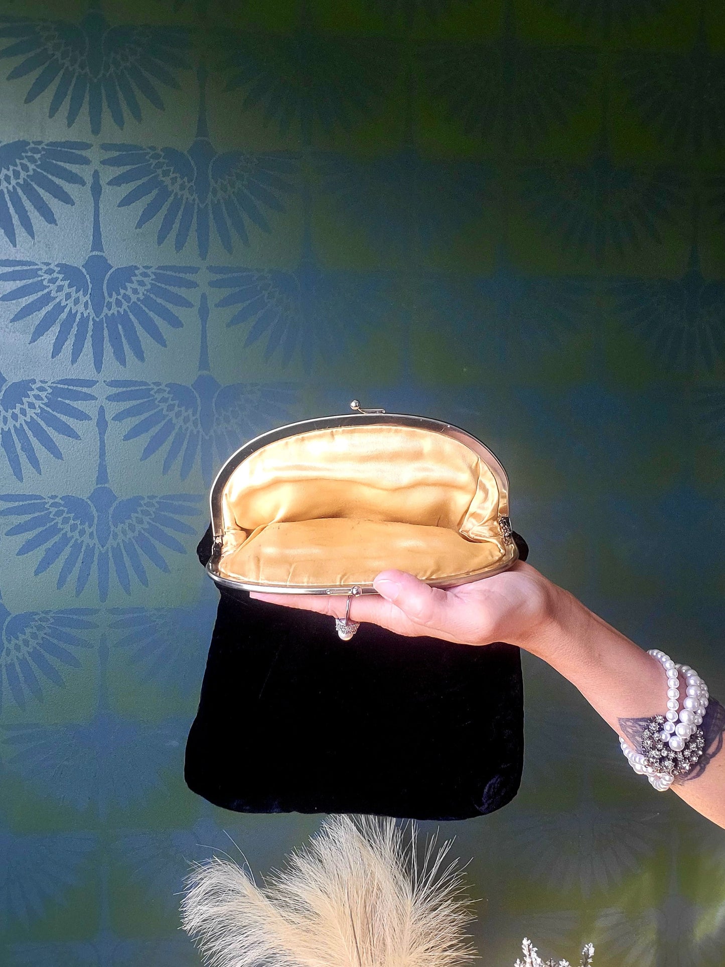 Vintage 1950's- 1960's Black Velvet Clutch