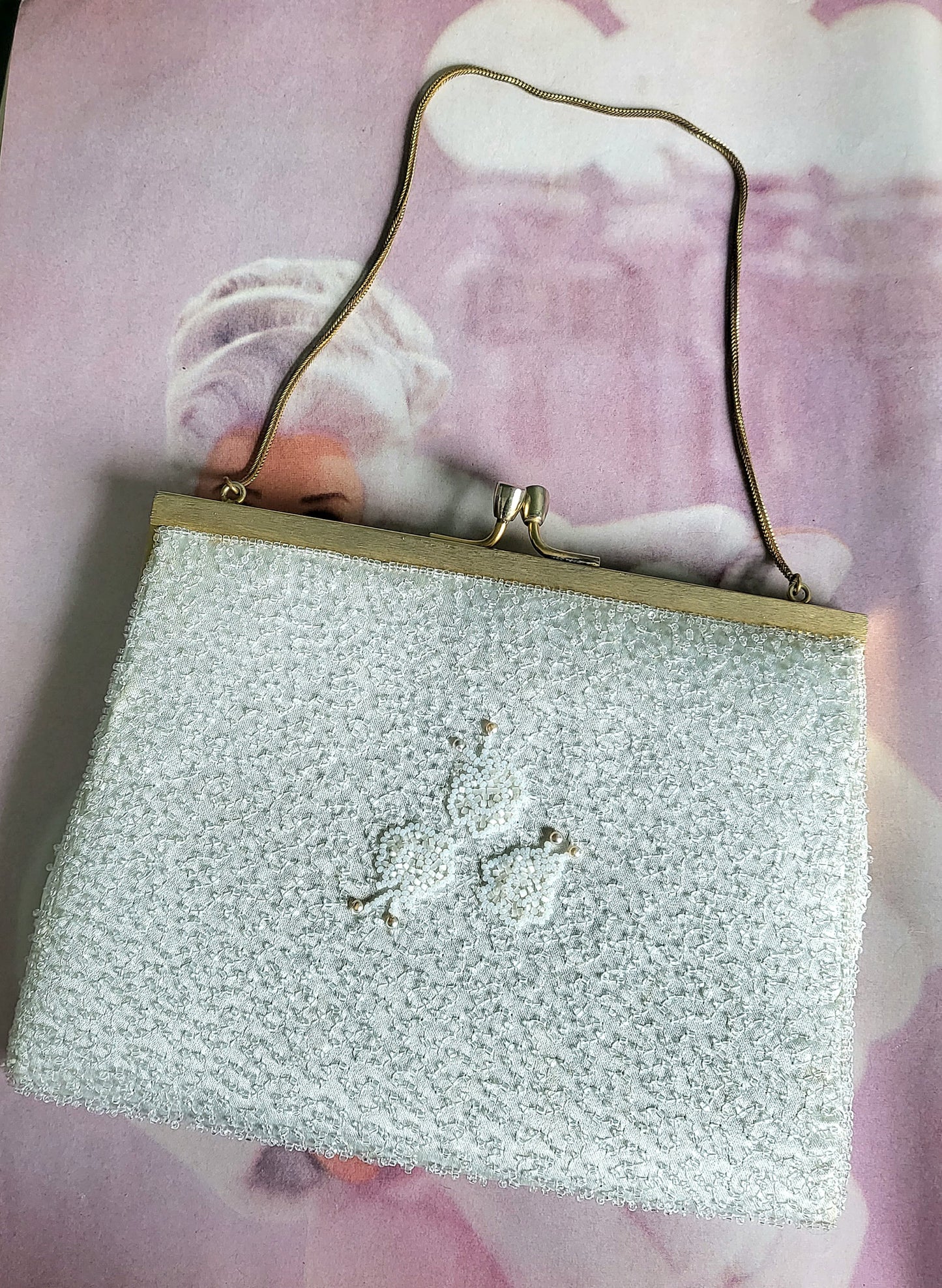 STYLE 2001 - Vintage 1950's White Satin and Bead Evening Bag