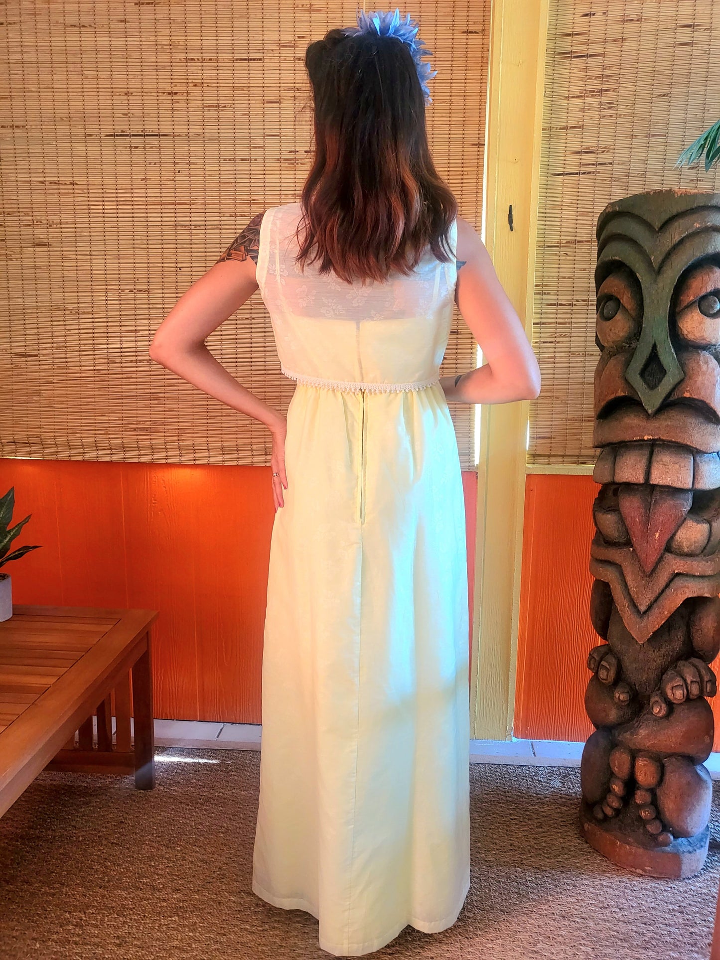 Vintage 1960's Pale Yellow Maxi Dress with Matching Bolero