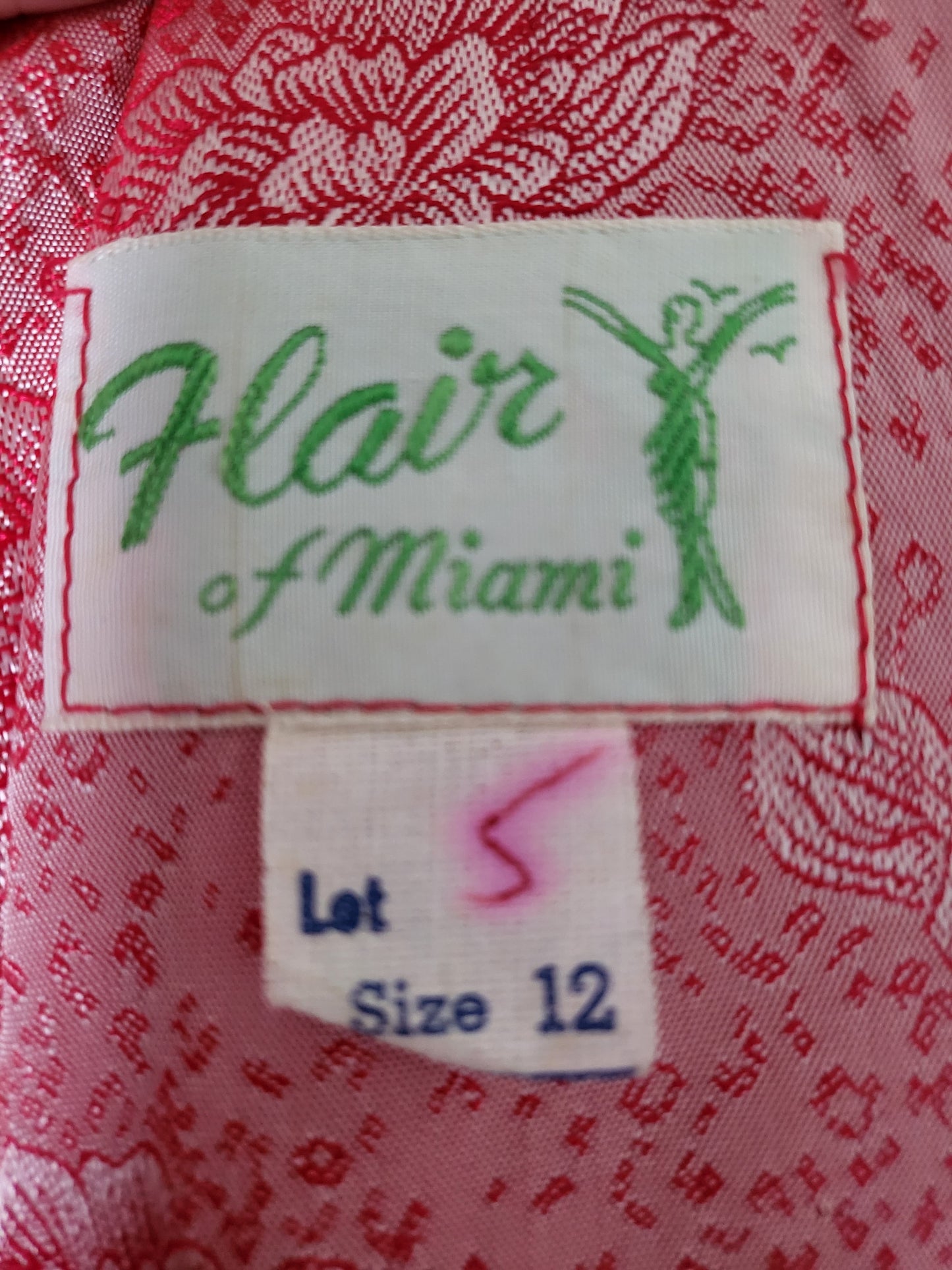 SOLD - Vintage 1950s-1960s Flair of Miami Pink Satin Floral Wiggle Cocktail Dress