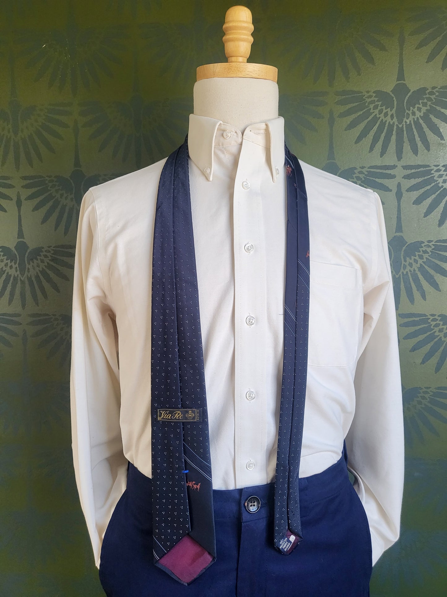 Vintage Navy Dot with Polo Player Necktie