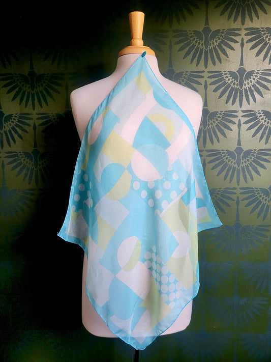 SOLD - Vintage Abstract Dot Square Scarf - Blue & Green