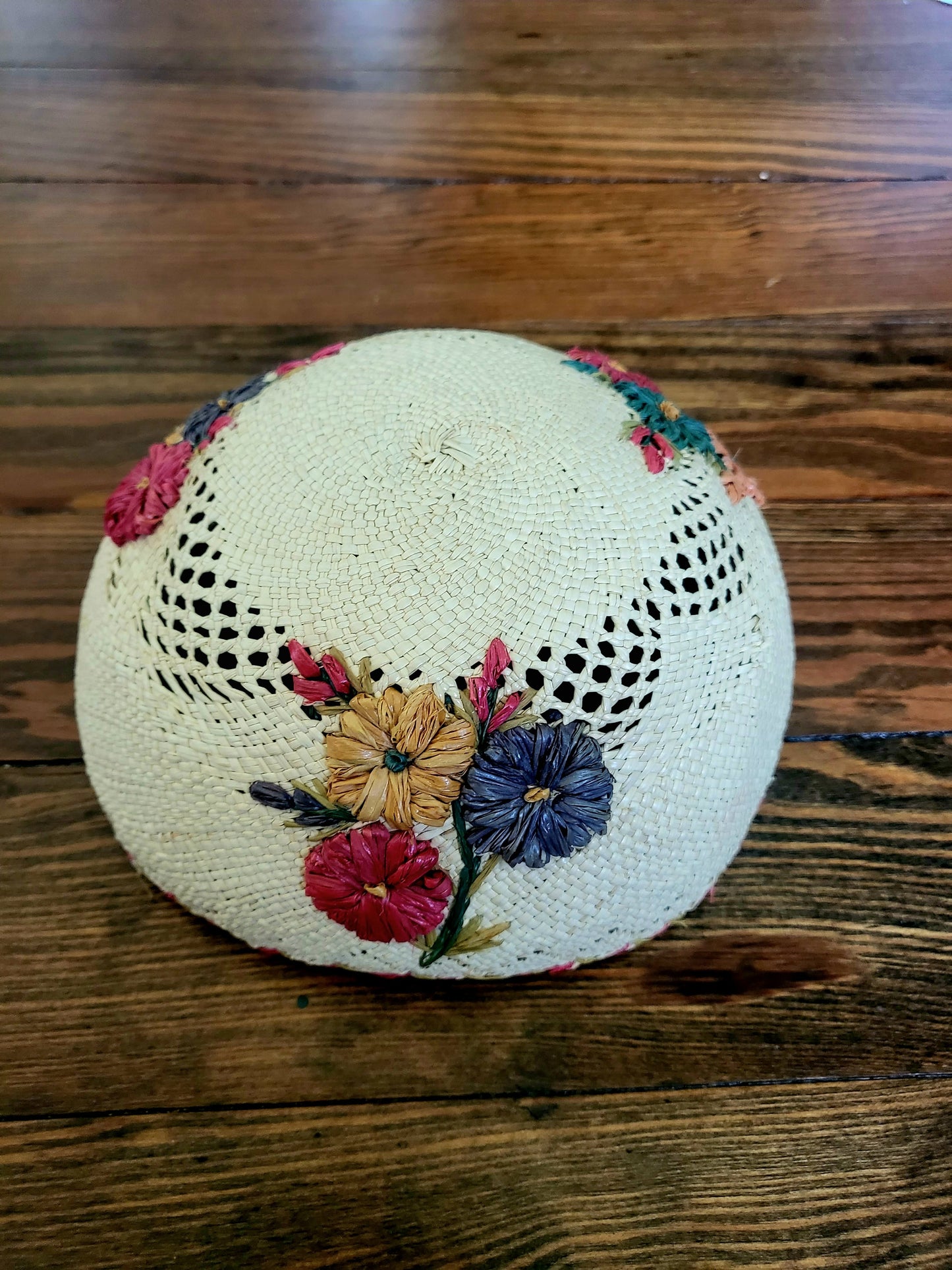 SOLD - Vintage 1950's Straw Flower Cap