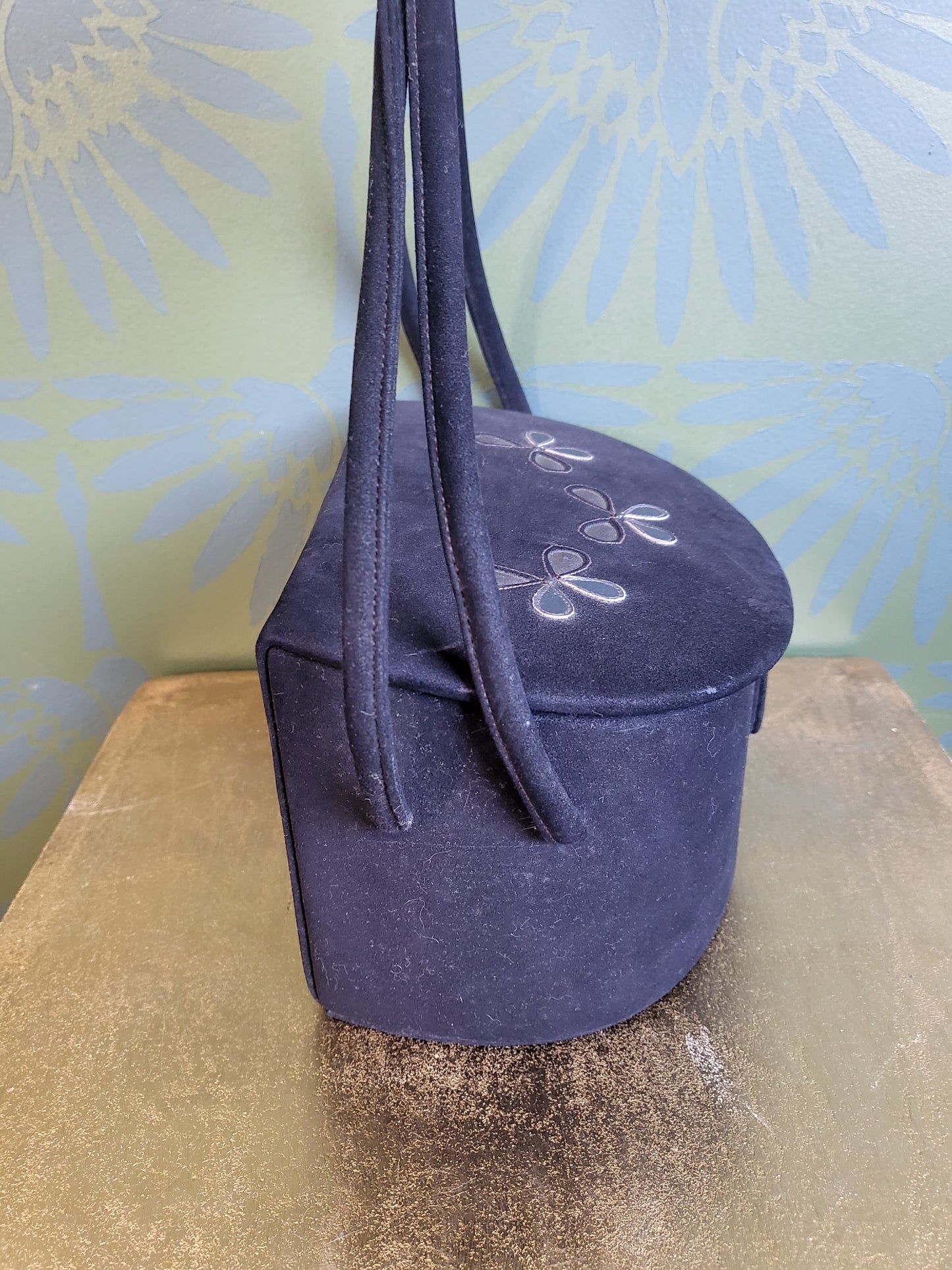 SOLD - Vintage 1950's De Liso Debs by Lennox Velour Structured Handbag - Dark Navy