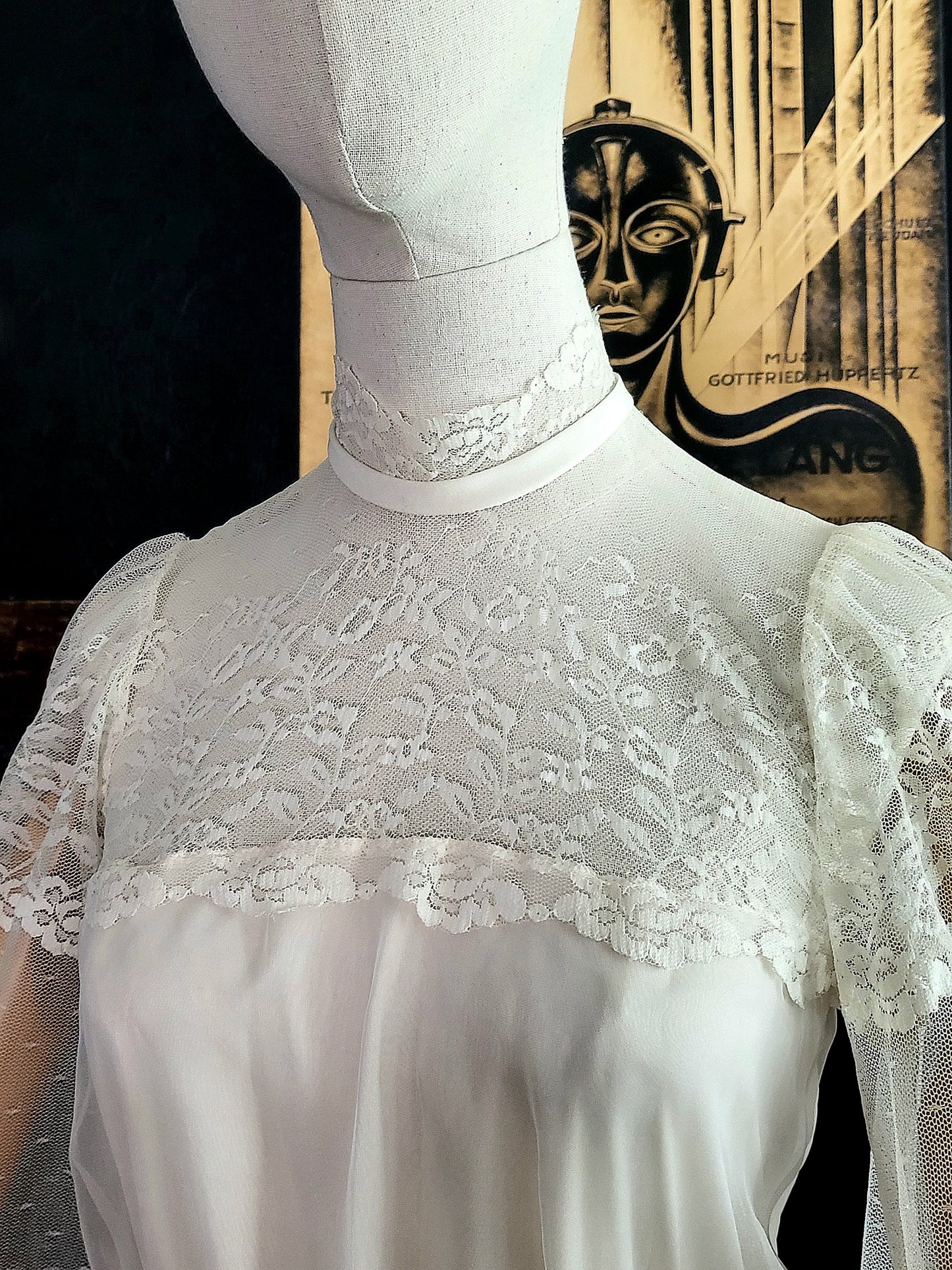 STYLE 1003 -Vintage 1970's-1980's High Collar Lace Bodice Wedding Dress